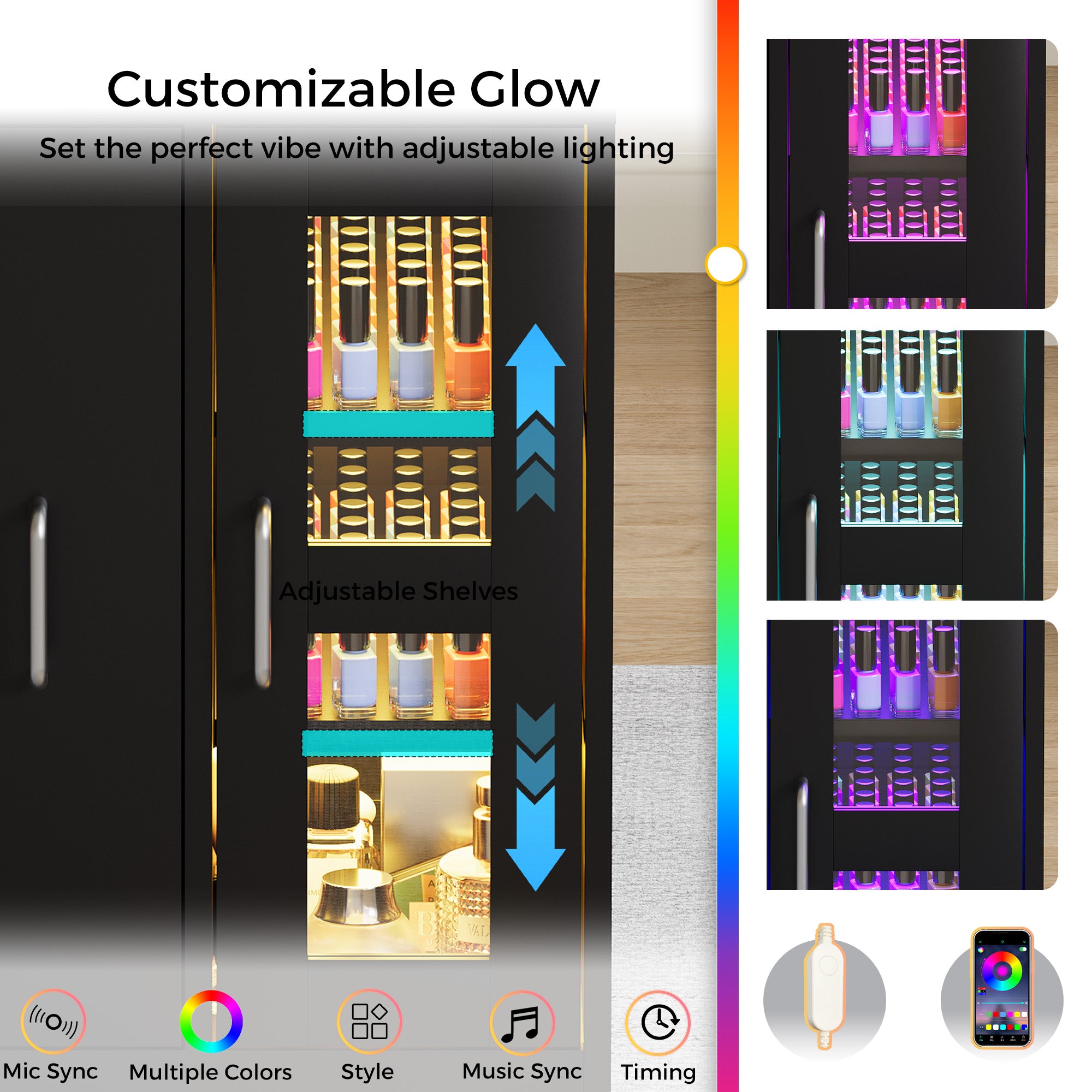 Advwin Acetone-Resistant Manicure Table w/Movable Shelves