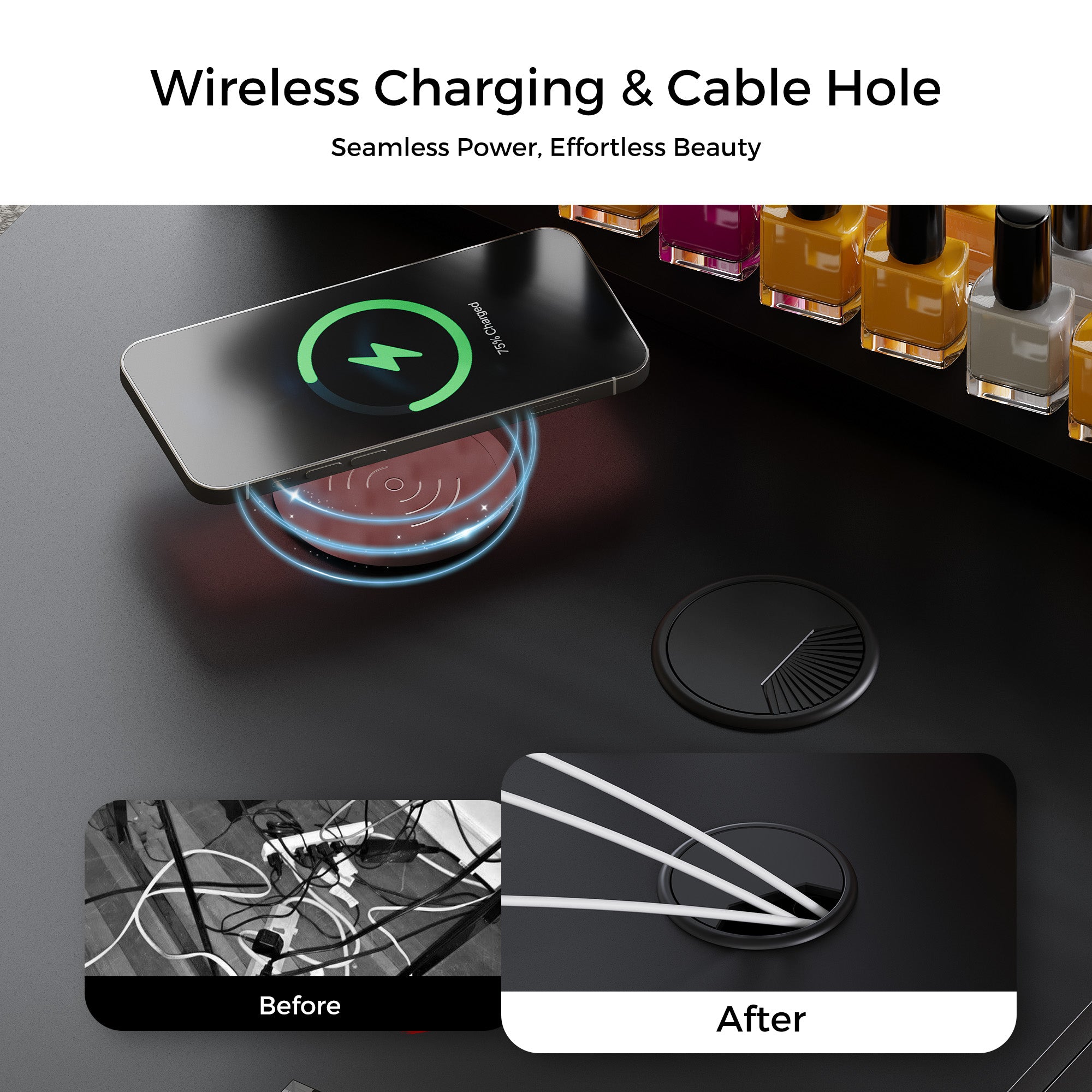 Advwin Acetone-Resistant Manicure Table w/Movable Shelves