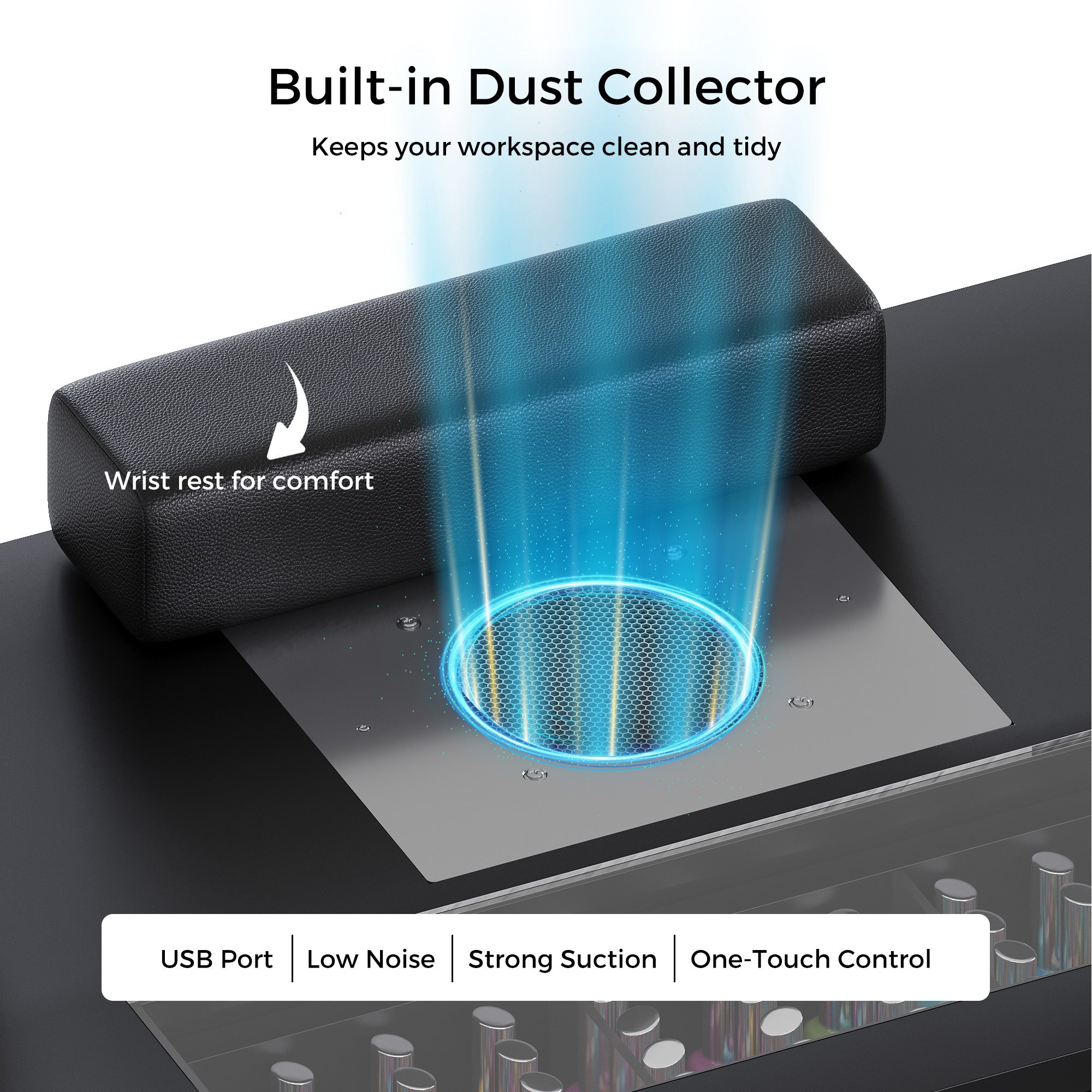 Advwin Acetone-Resistant Manicure Table w/Movable Shelves