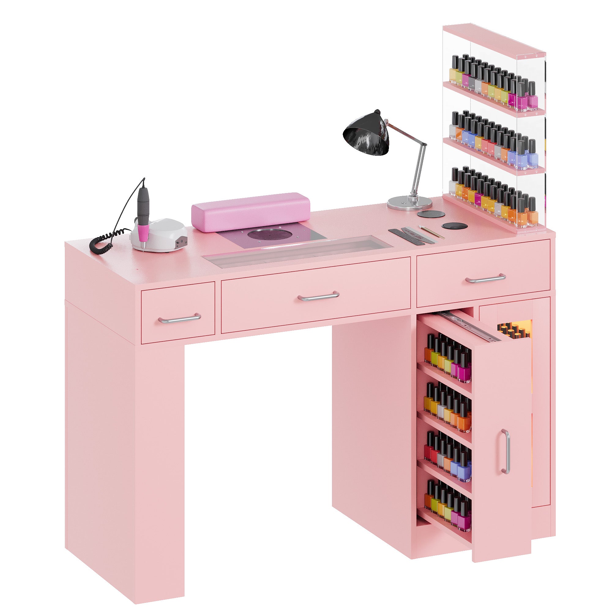 Advwin Acetone-Resistant Manicure Table w/Movable Shelves