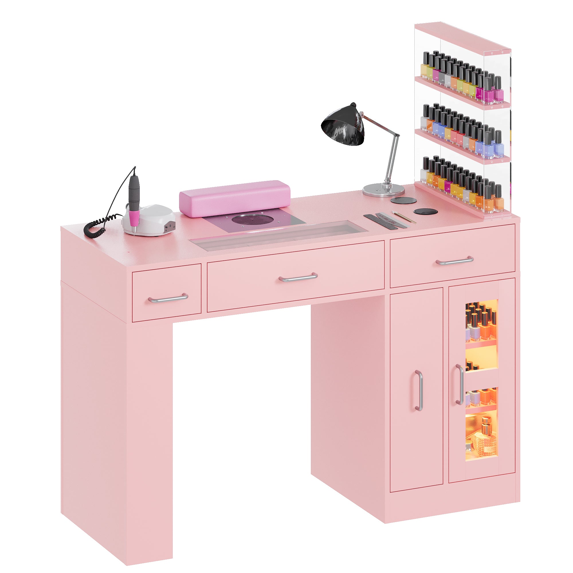 Advwin Acetone-Resistant Manicure Table w/Movable Shelves