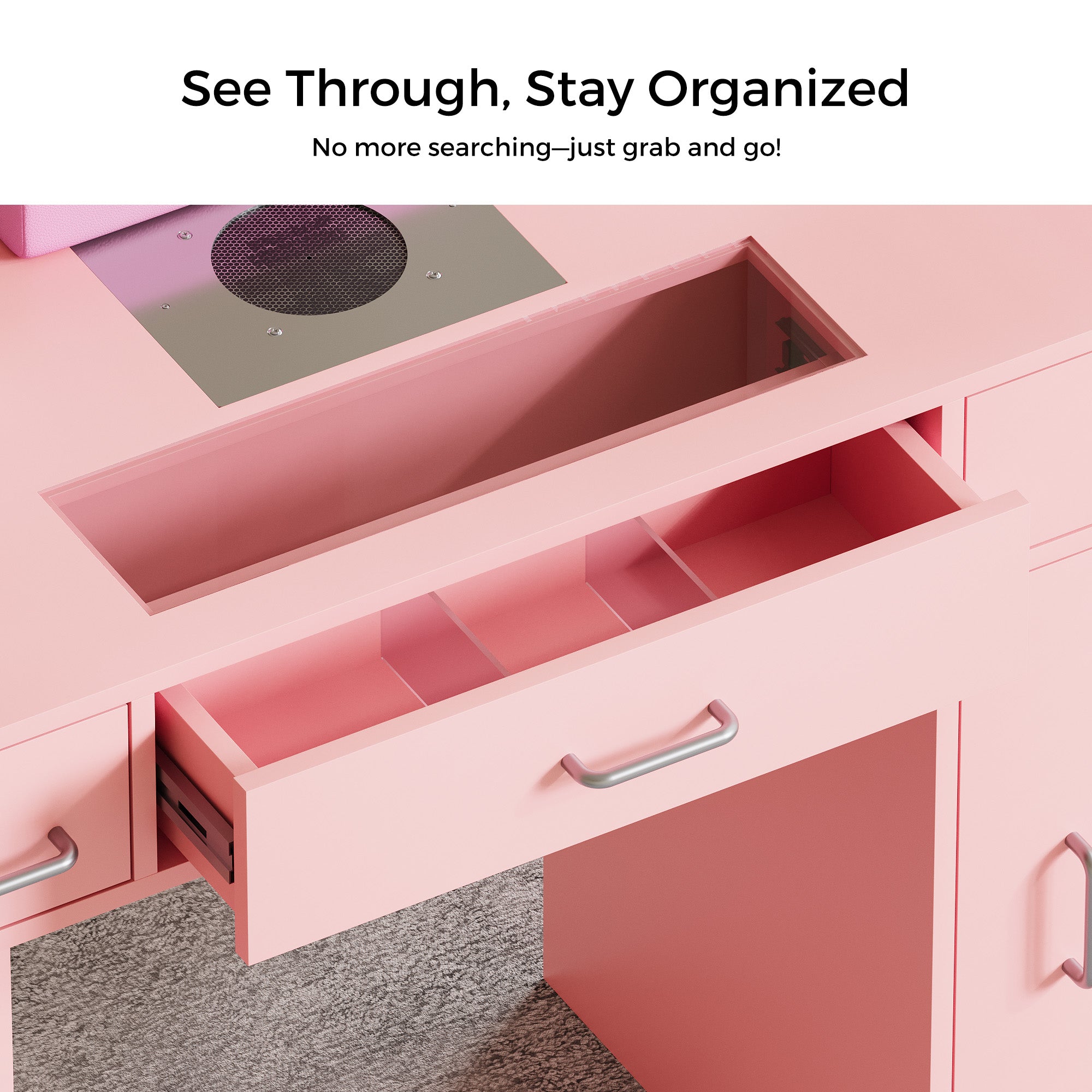 Advwin Acetone-Resistant Manicure Table w/Movable Shelves