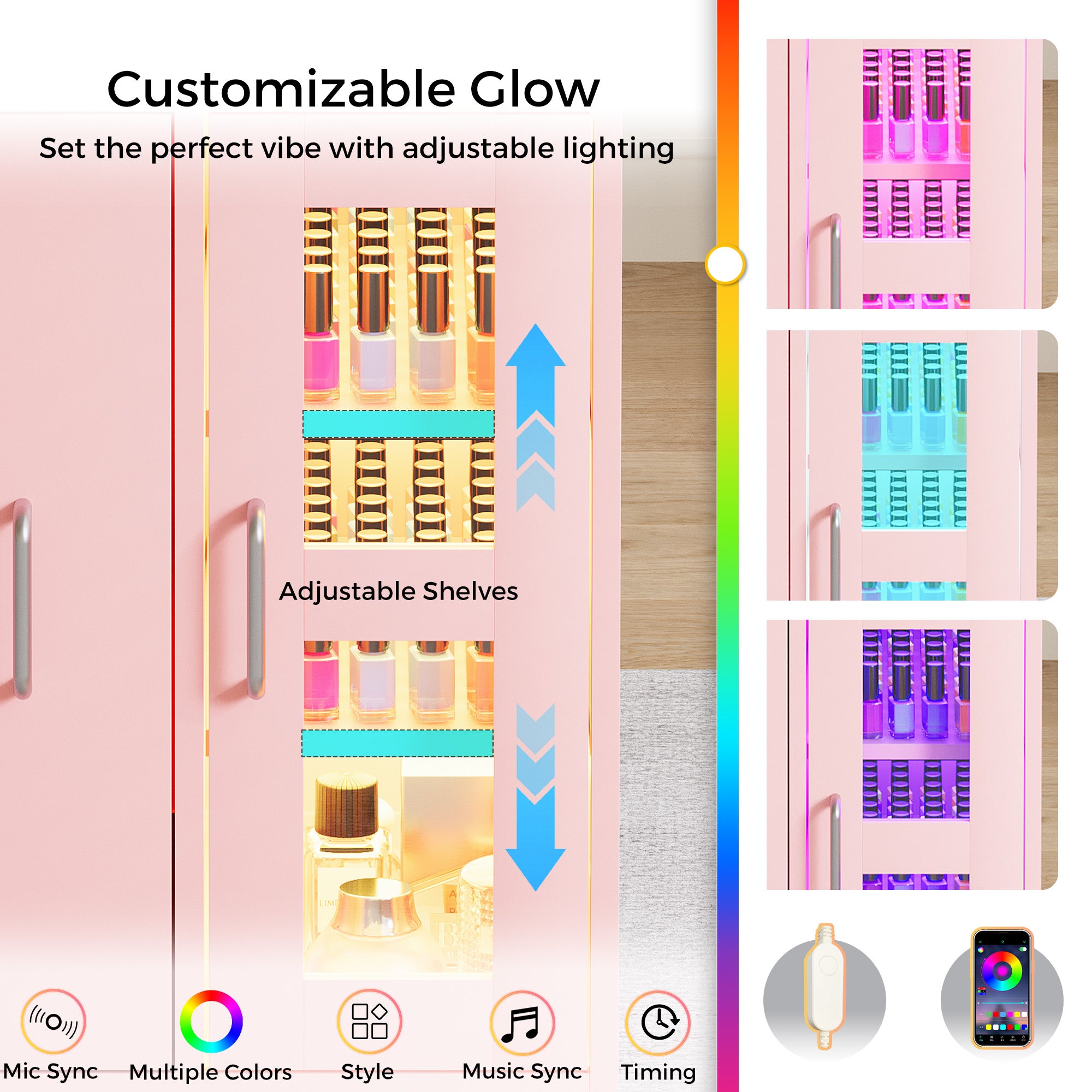 Advwin Acetone-Resistant Manicure Table w/Movable Shelves