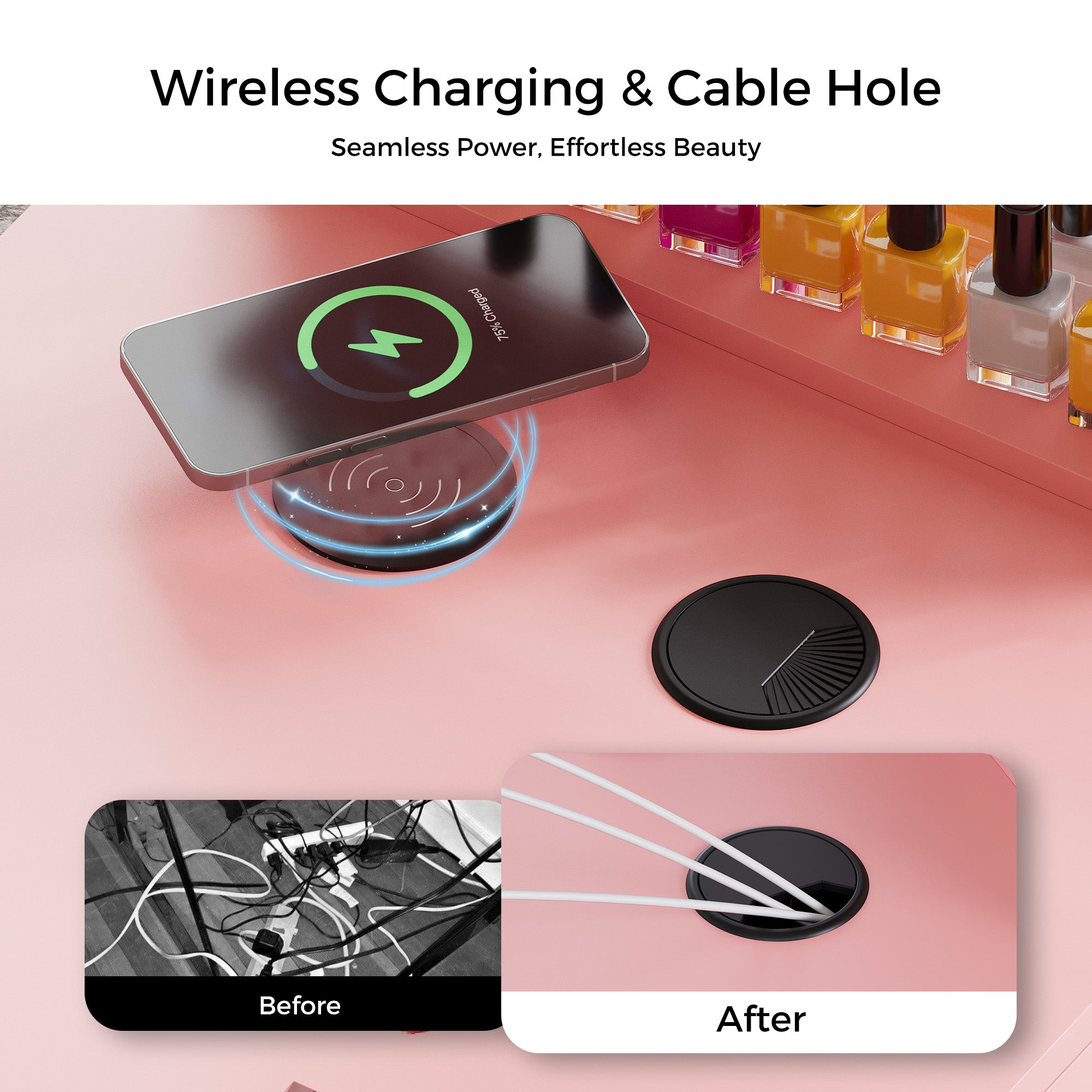 Advwin Acetone-Resistant Manicure Table w/Movable Shelves