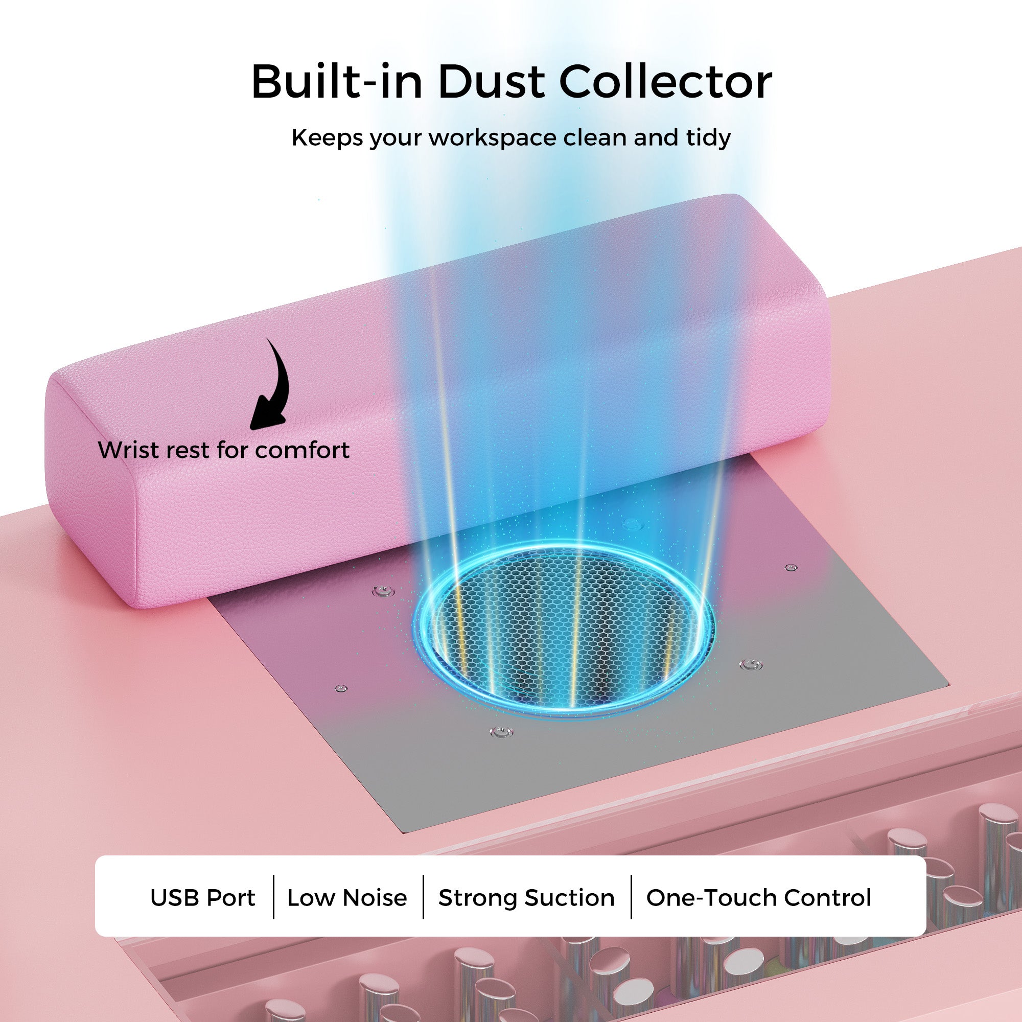 Advwin Acetone-Resistant Manicure Table w/Movable Shelves