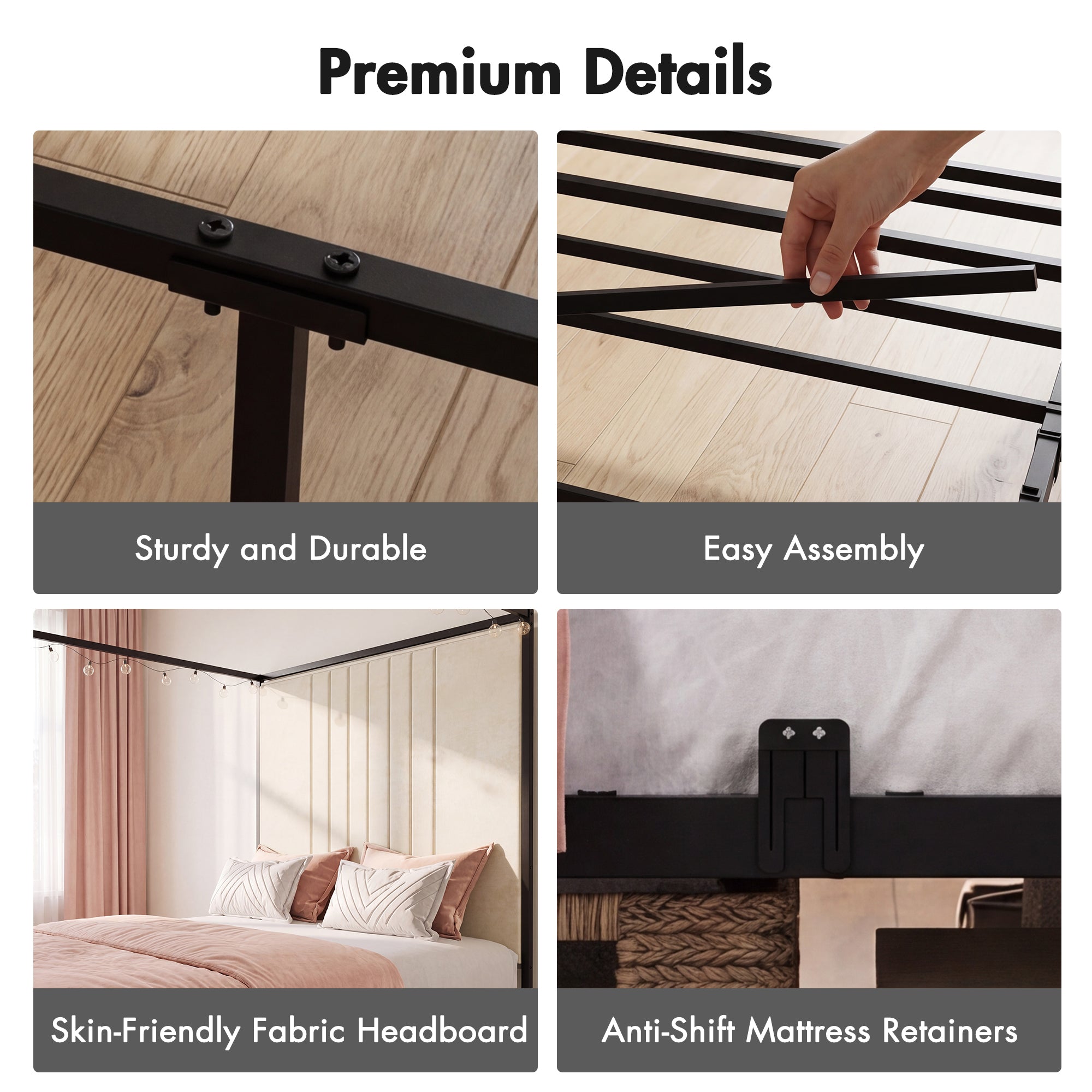 Advwin Canopy Bed Frame with RGB LED Strip Lights