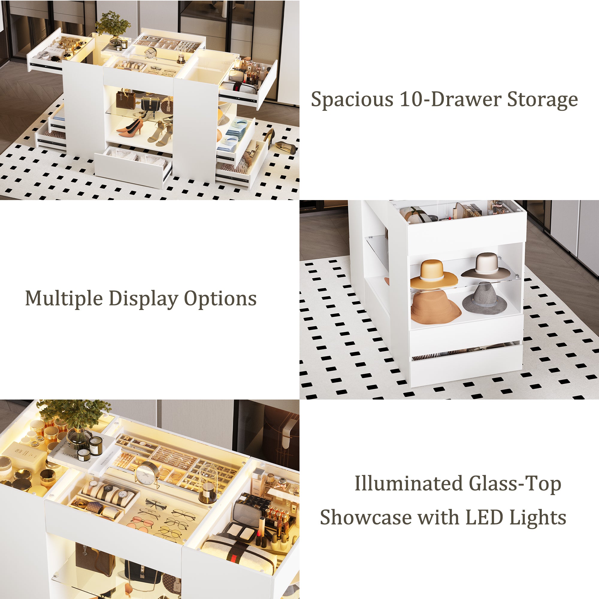 Advwin Modern Closet Island with 10 Drawers