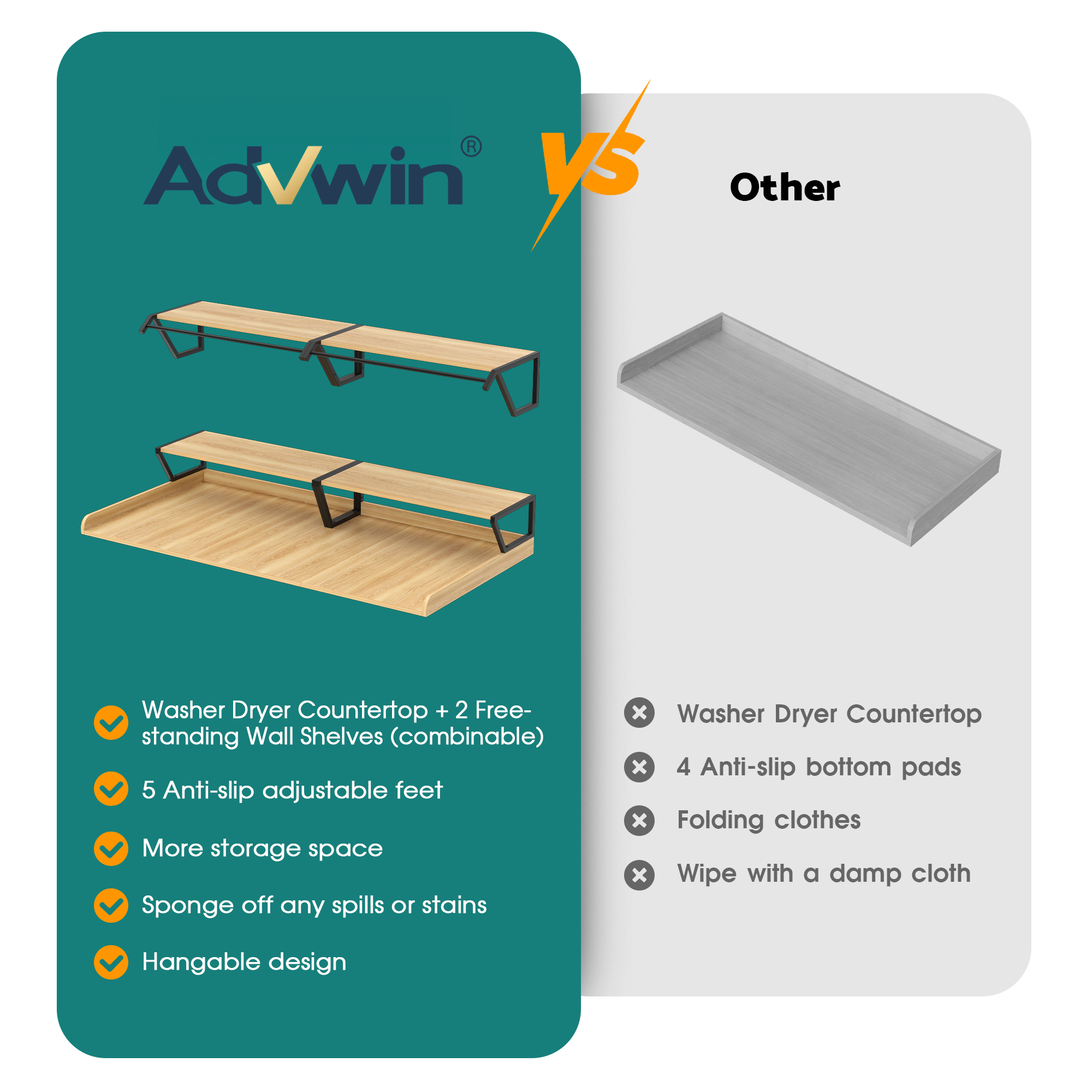 Advwin Washer Dryer Countertop with Hanging Rod