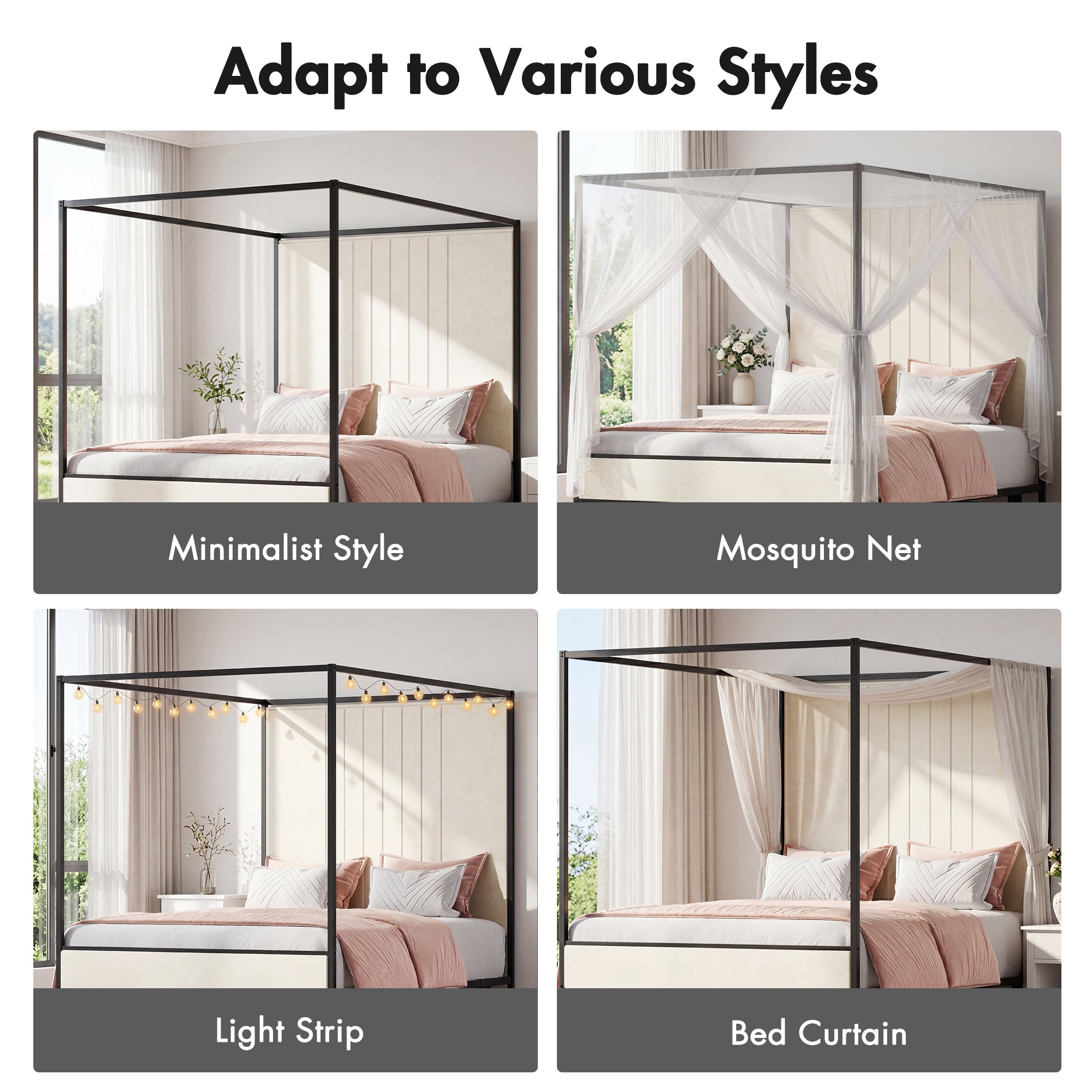 Advwin Canopy Bed Frame with RGB LED Strip Lights