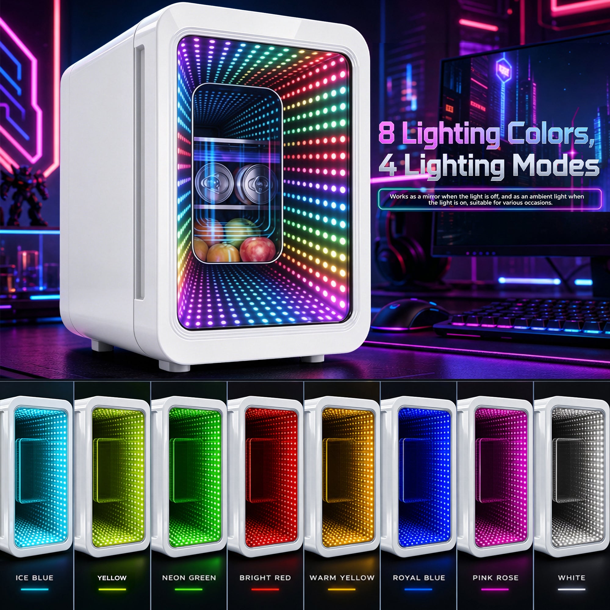 Advwin Mini Fridge with Dimmable Gaming Light