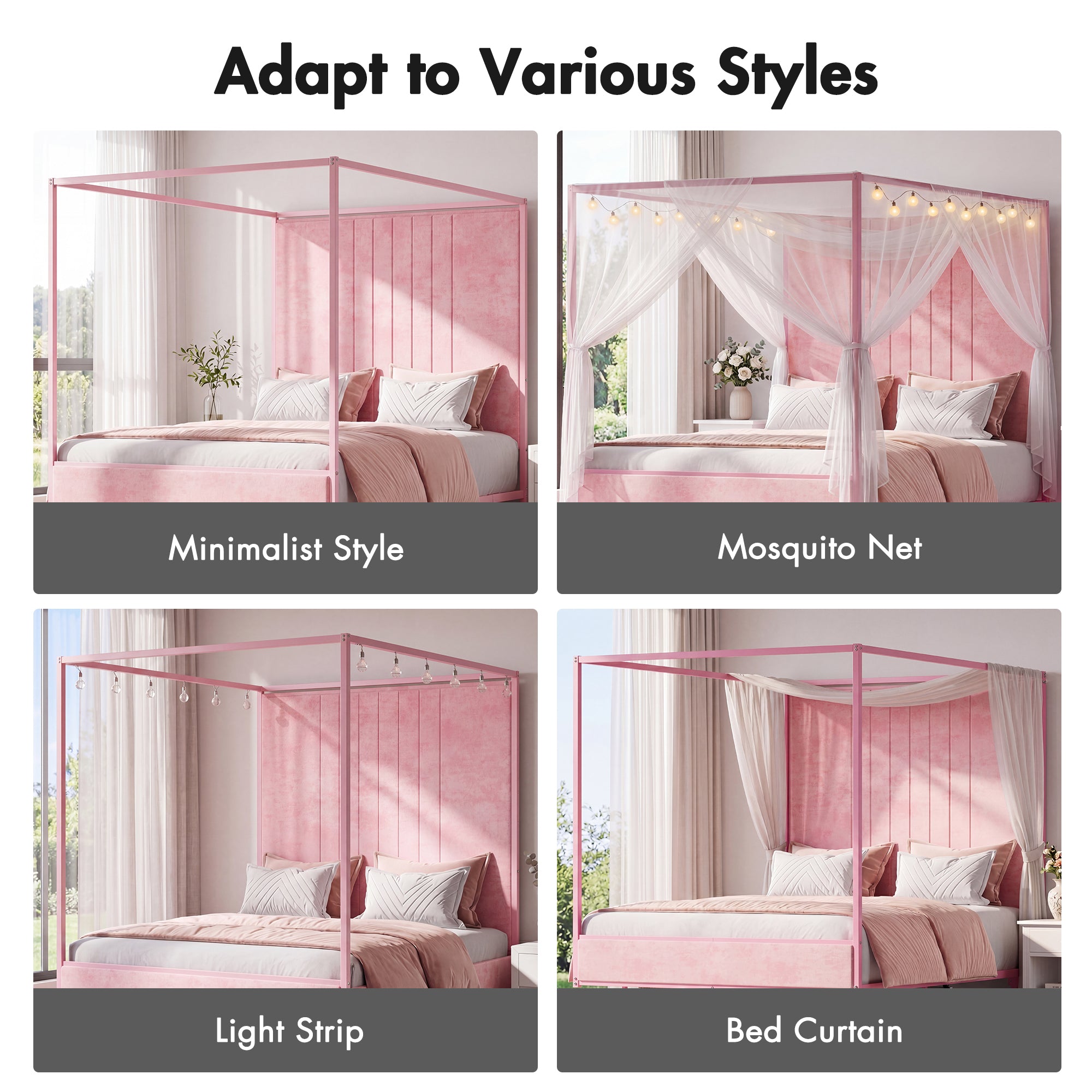 Advwin Canopy Bed Frame with RGB LED Strip Lights