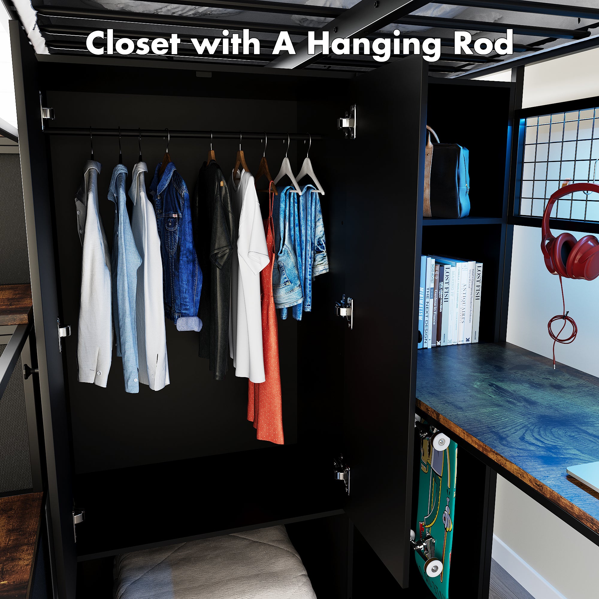 Advwin Space-Saving Loft Bed with LED Light & Drawers