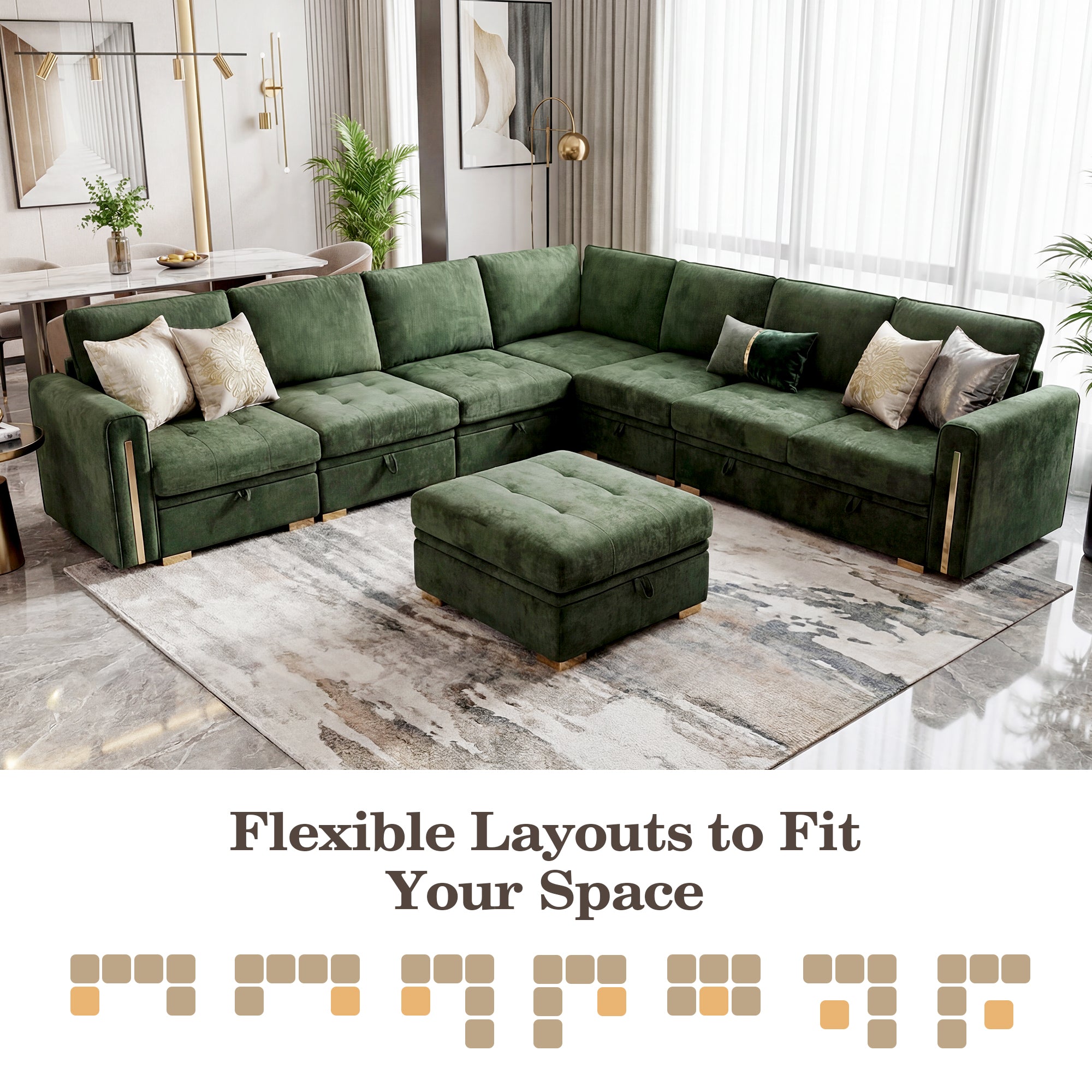 Advwin Oversized Modular Chenille Sofa with Storage