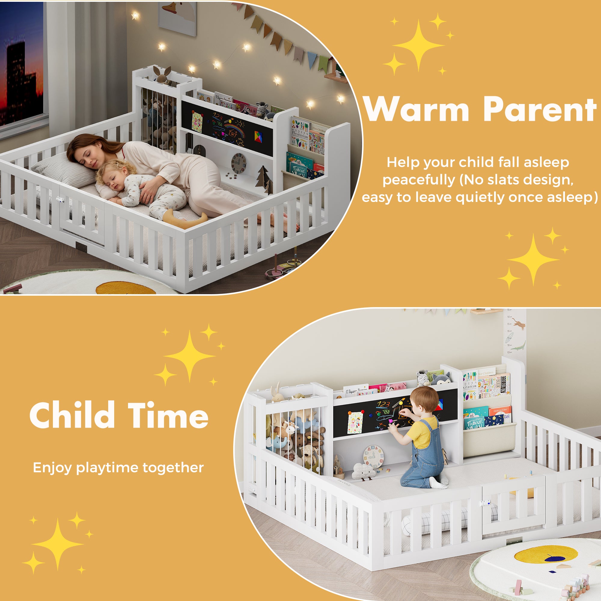 Advwin Toddler Floor Bed with Door & Safety Rails