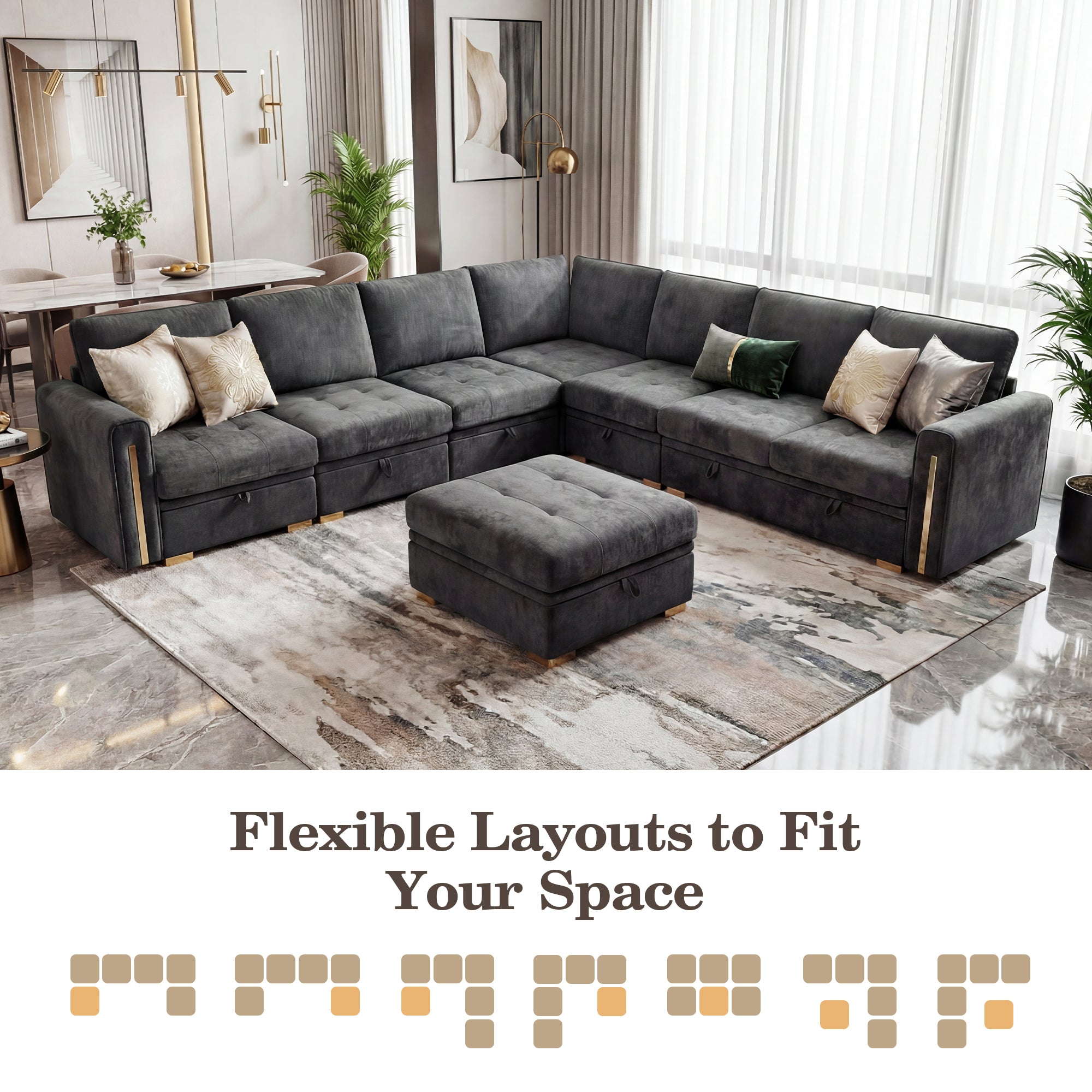 Advwin Oversized Modular Chenille Sofa with Storage