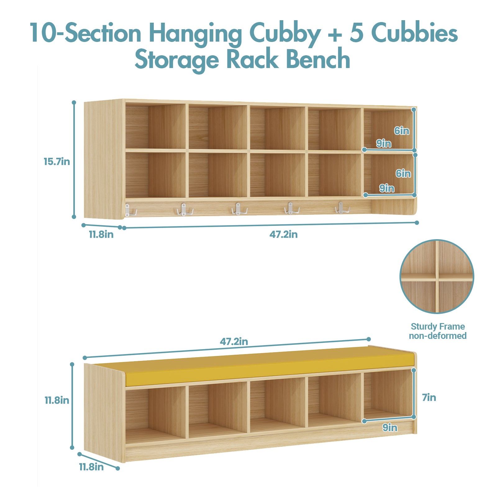 Advwin 10-Section Wall Cubbies w/Hooks & Bench