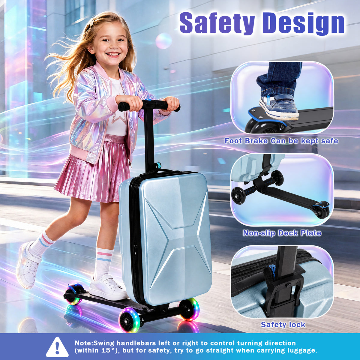 Advwin Expandable Scooter Suitcase for Kids w/ LED Wheel