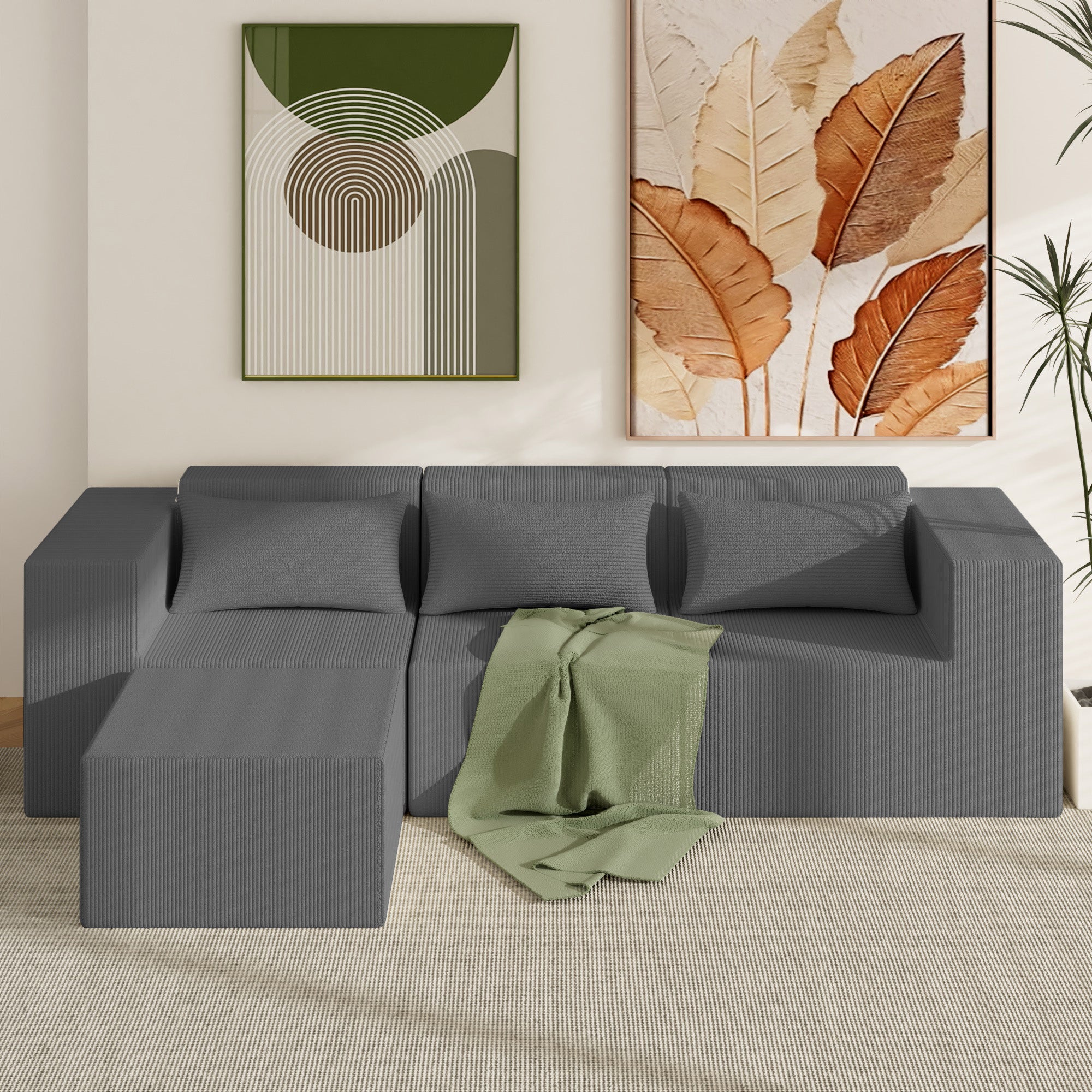 Advwin Oversized Modular Sectional Corduroy Couch