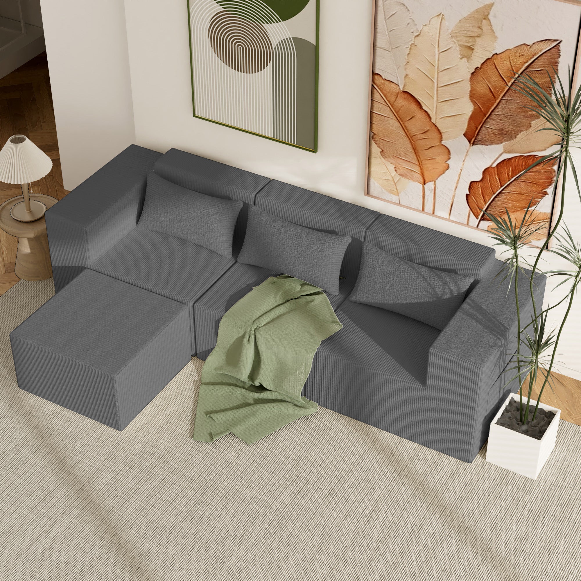 Advwin Oversized Modular Sectional Corduroy Couch