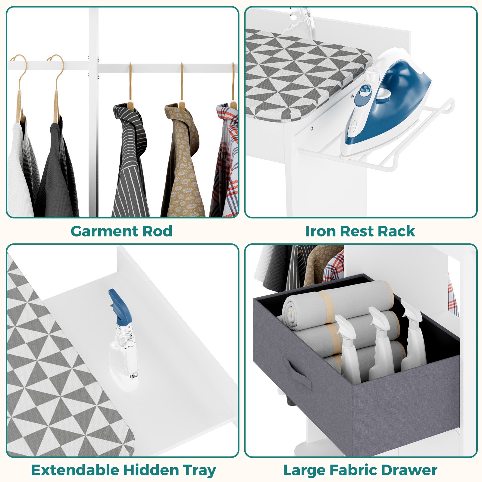 Advwin Rolling Ironing Board with Storage Cabinet