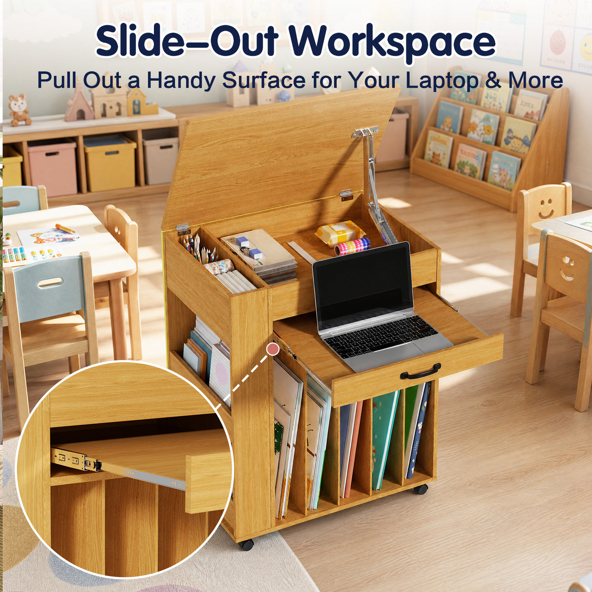 Advwin Rolling Big Book Display Cart with Markerboard