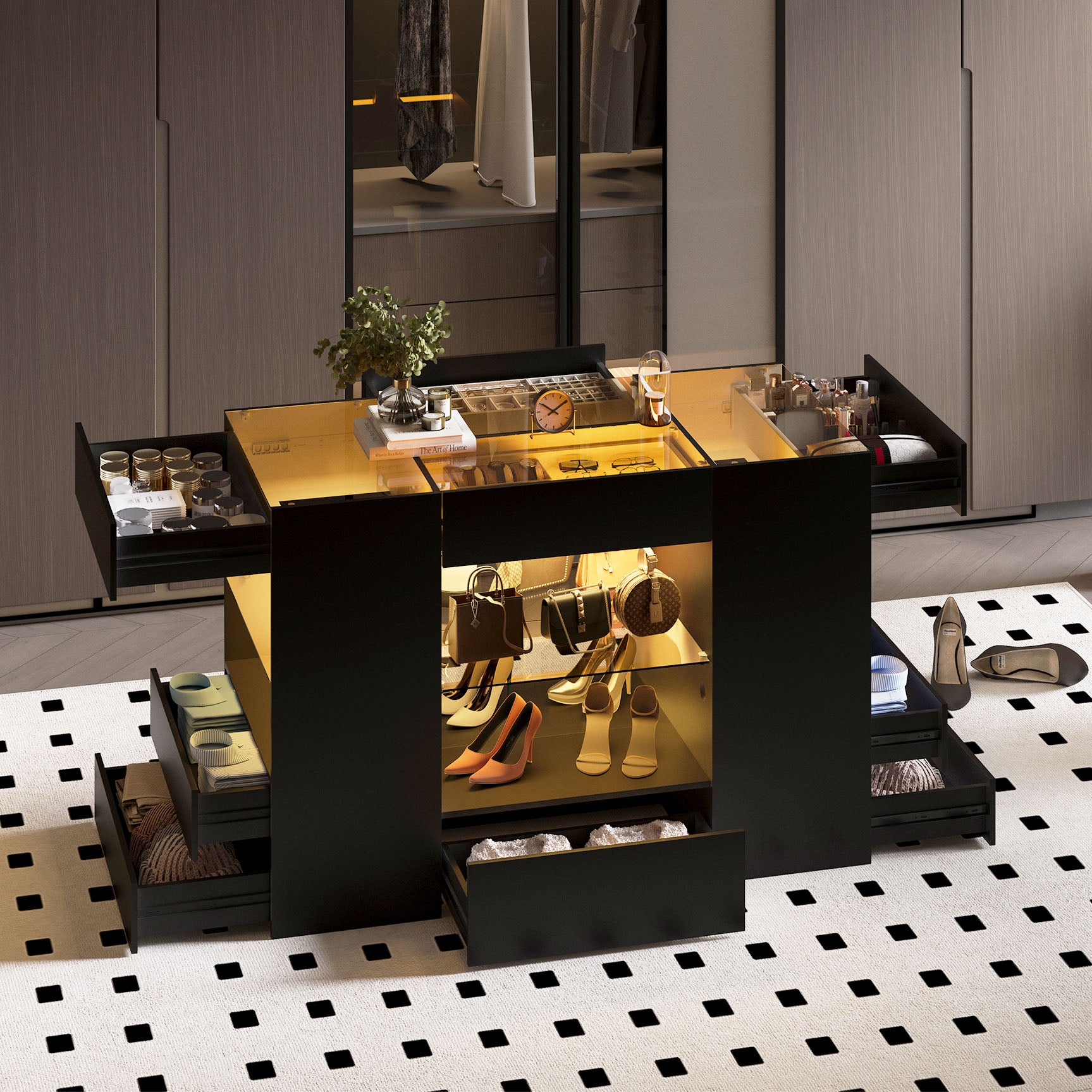 Advwin Modern Closet Island with 10 Drawers