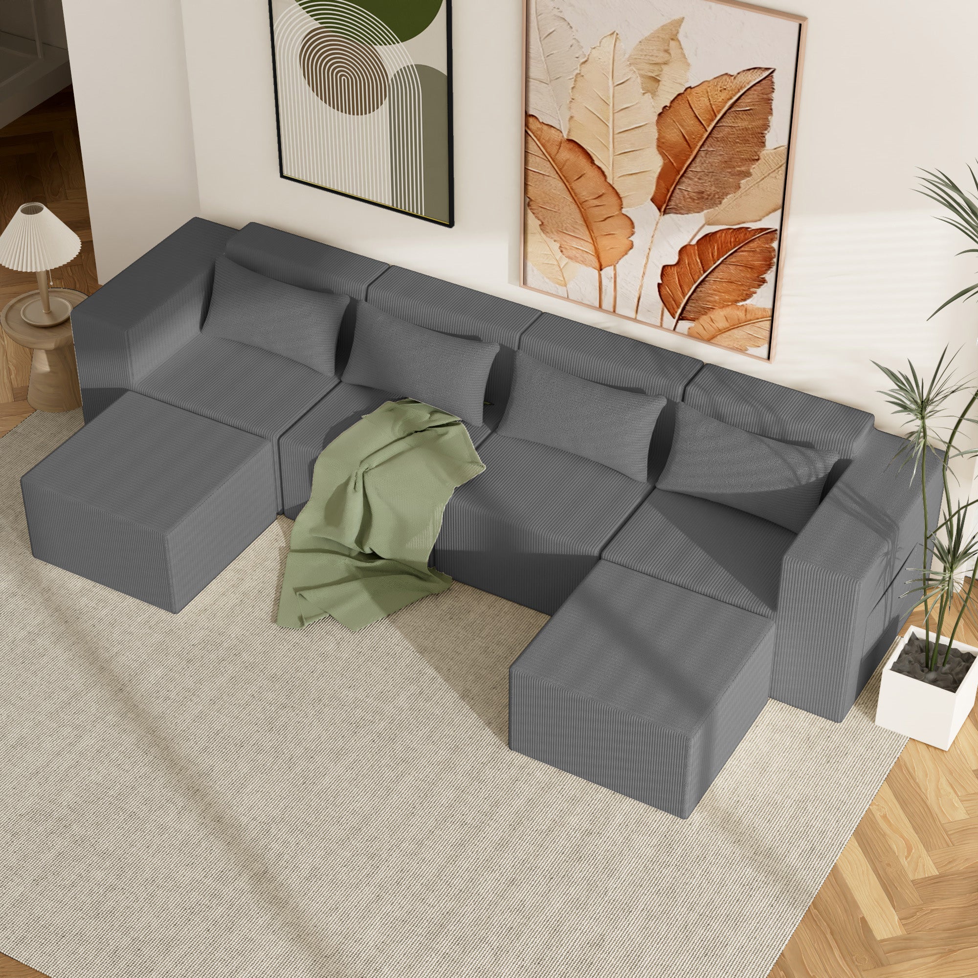 Advwin Oversized Modular Sectional Corduroy Couch