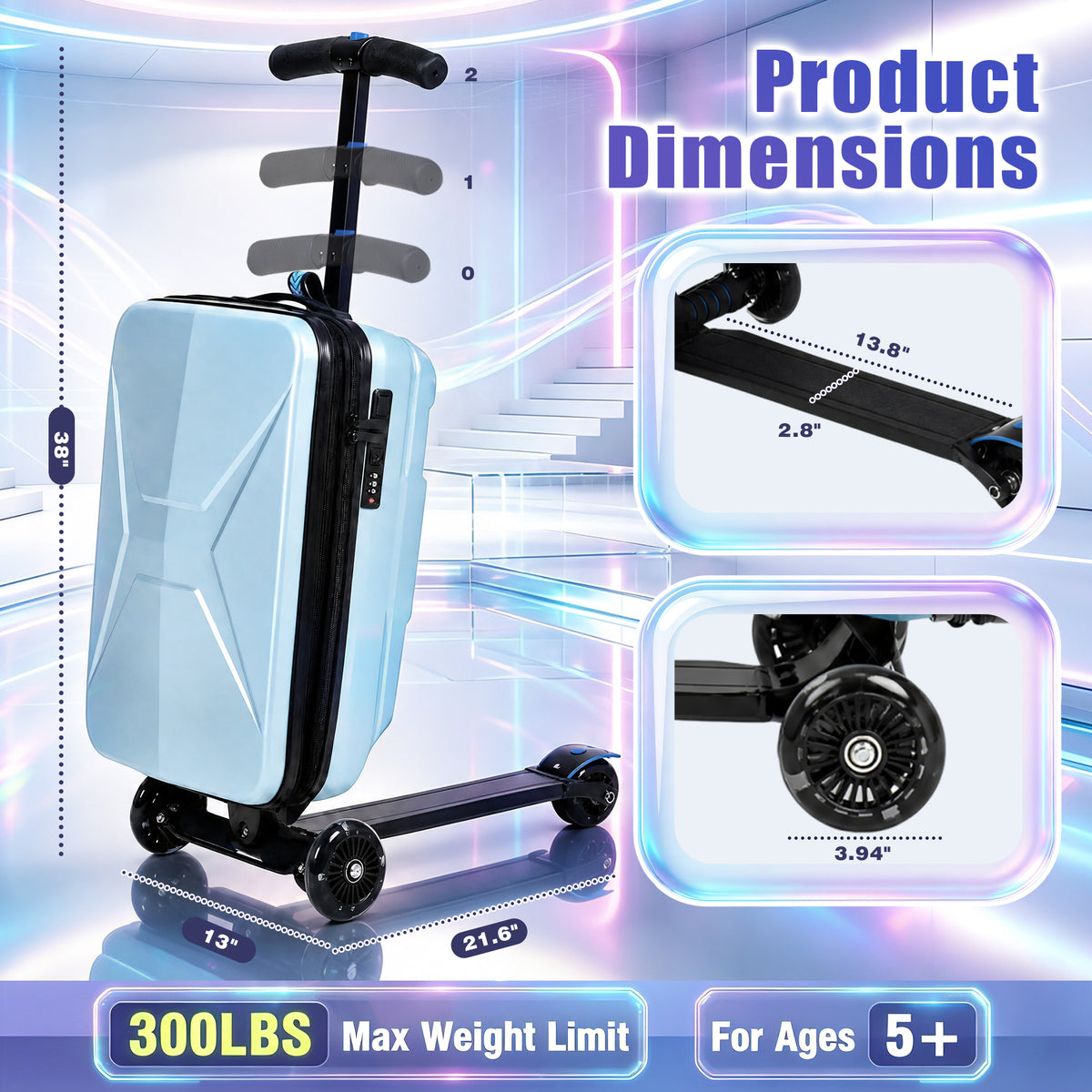 Advwin Expandable Scooter Suitcase for Kids w/ LED Wheel