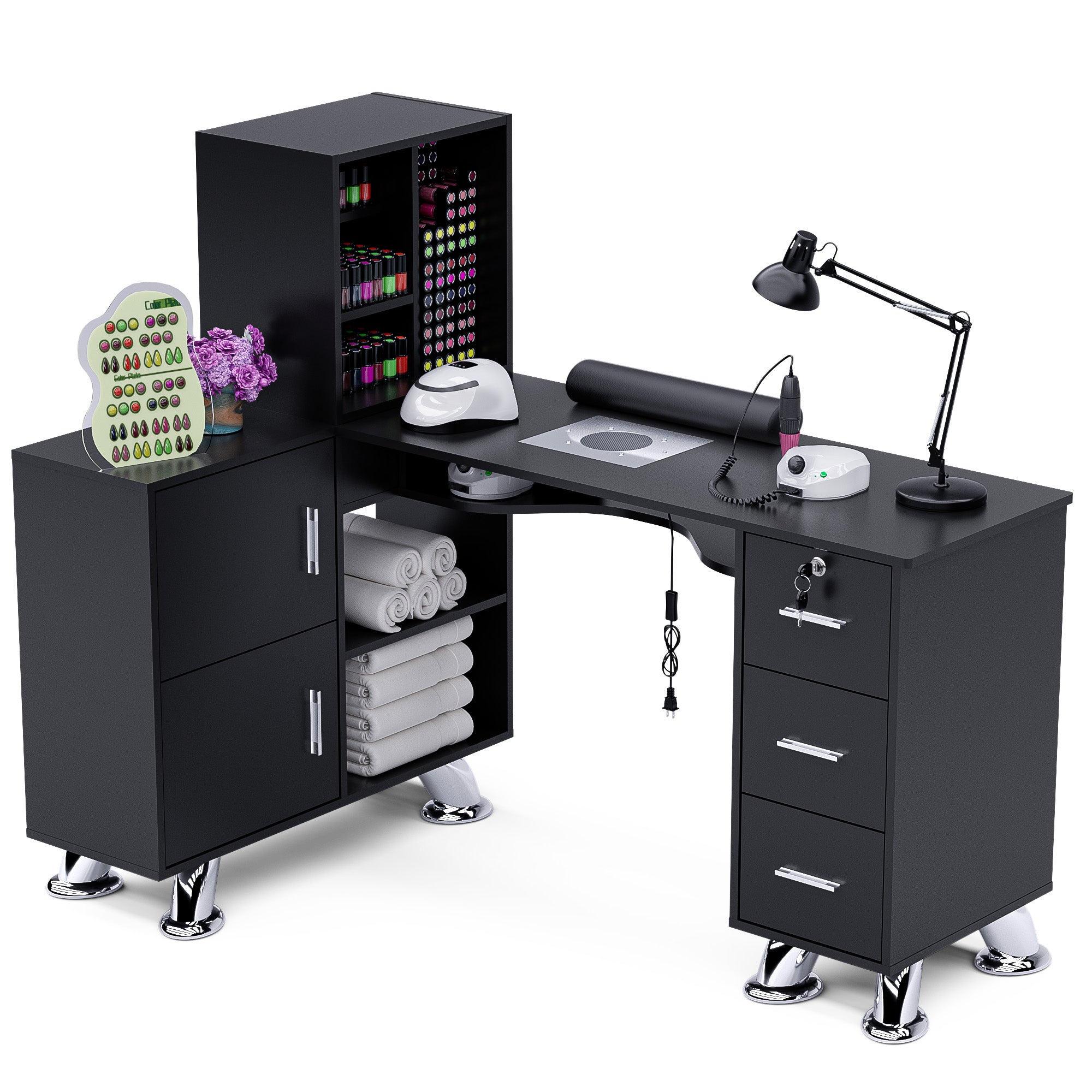 Advwin L-Shaped Manicure Table with Drawers Shelves