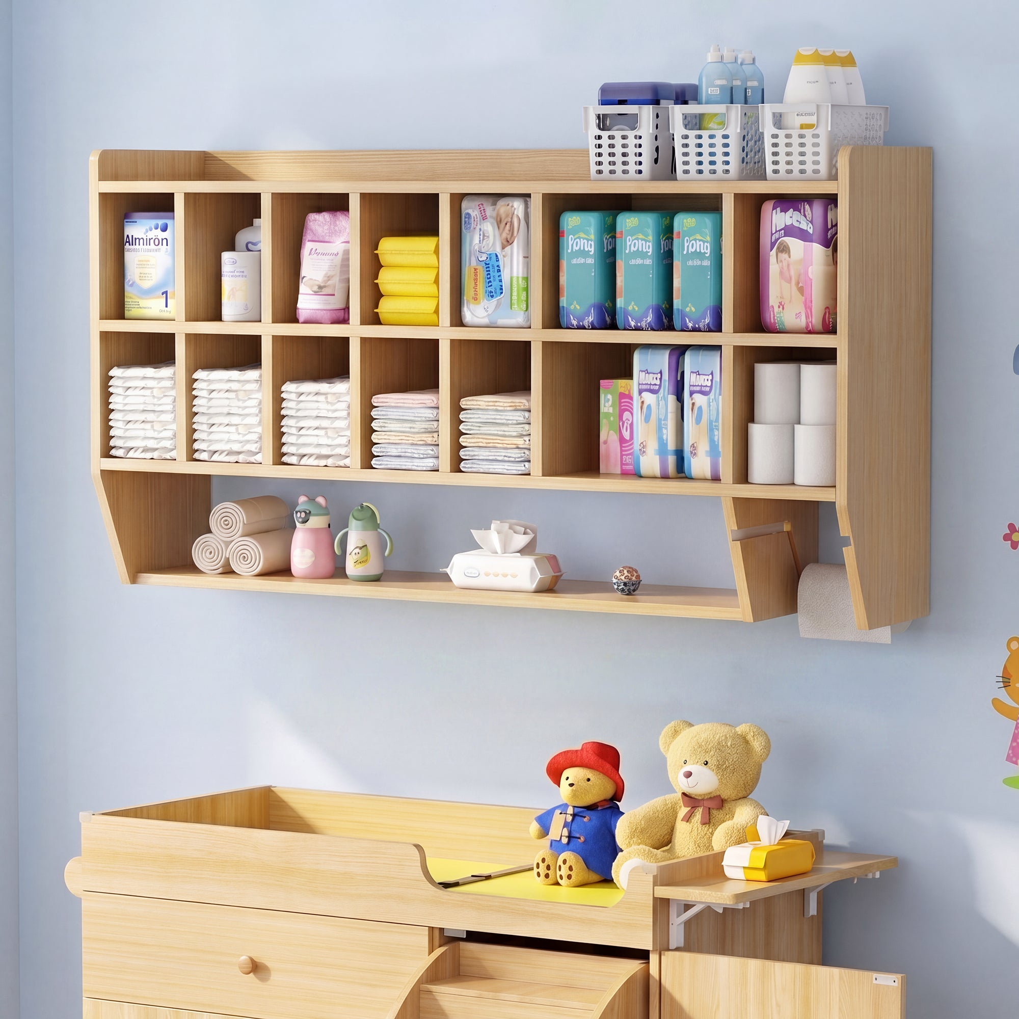Advwin Wall-Mount Diaper Organizer w/ Adjustable Cubbies