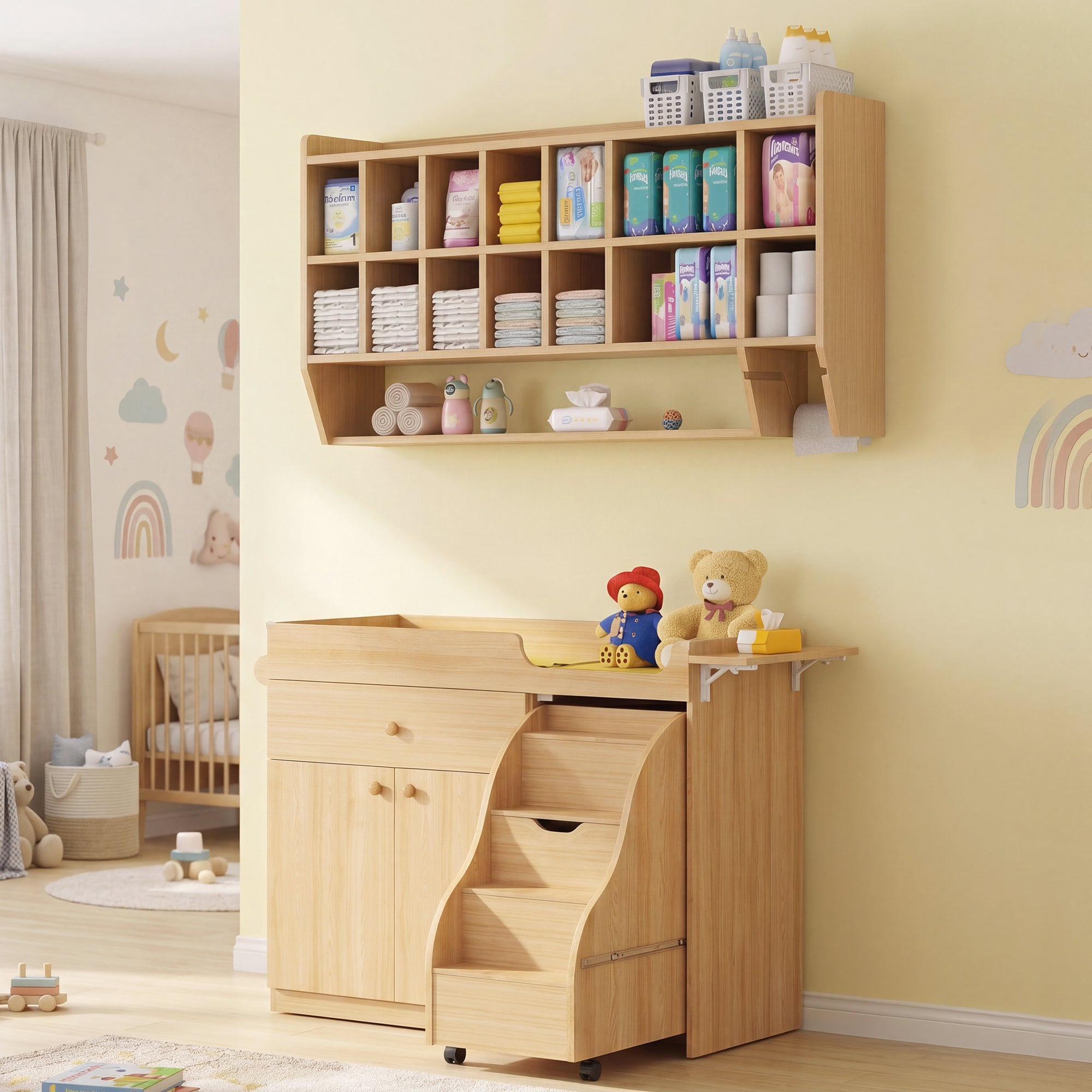 Advwin Wall-Mount Diaper Organizer w/ Adjustable Cubbies