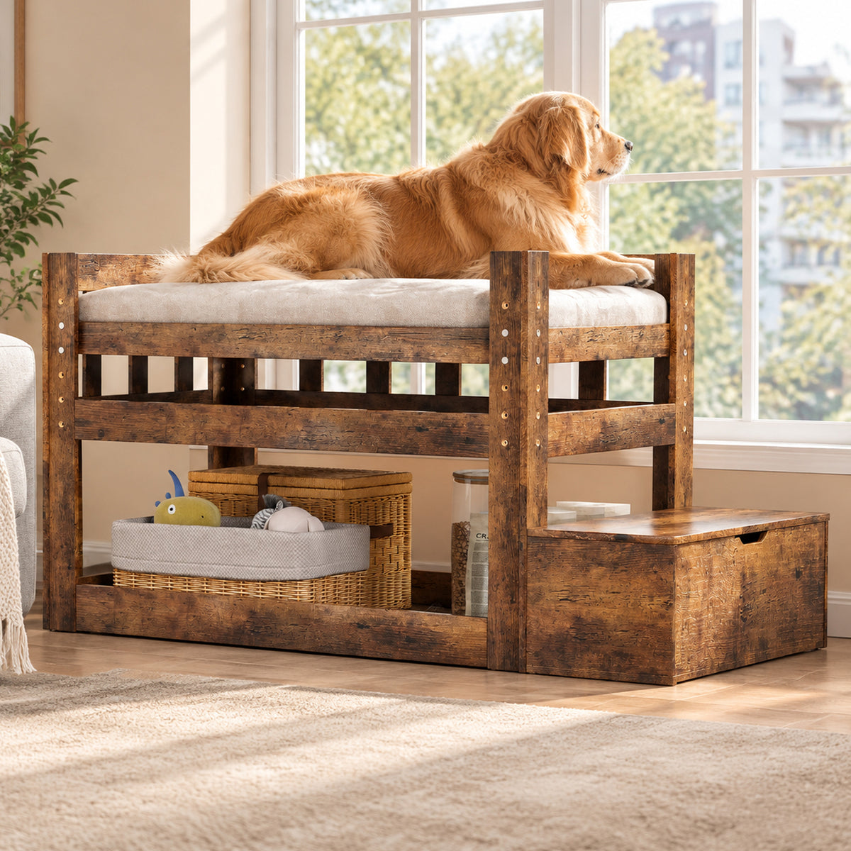 Advwin Adjustable Pet Bunk Bed w/ Stairs & Storage