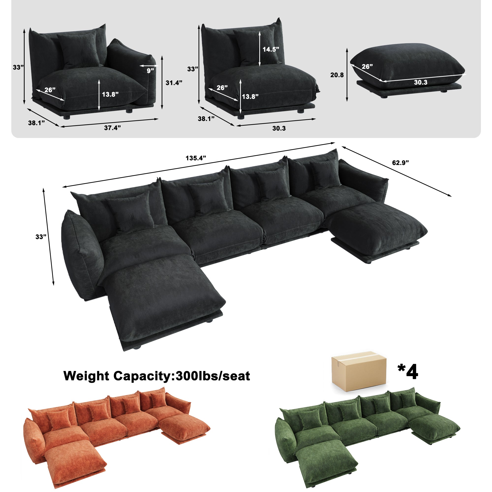 Advwin Modern Minimalist Chenille Modular Sectional Sofa