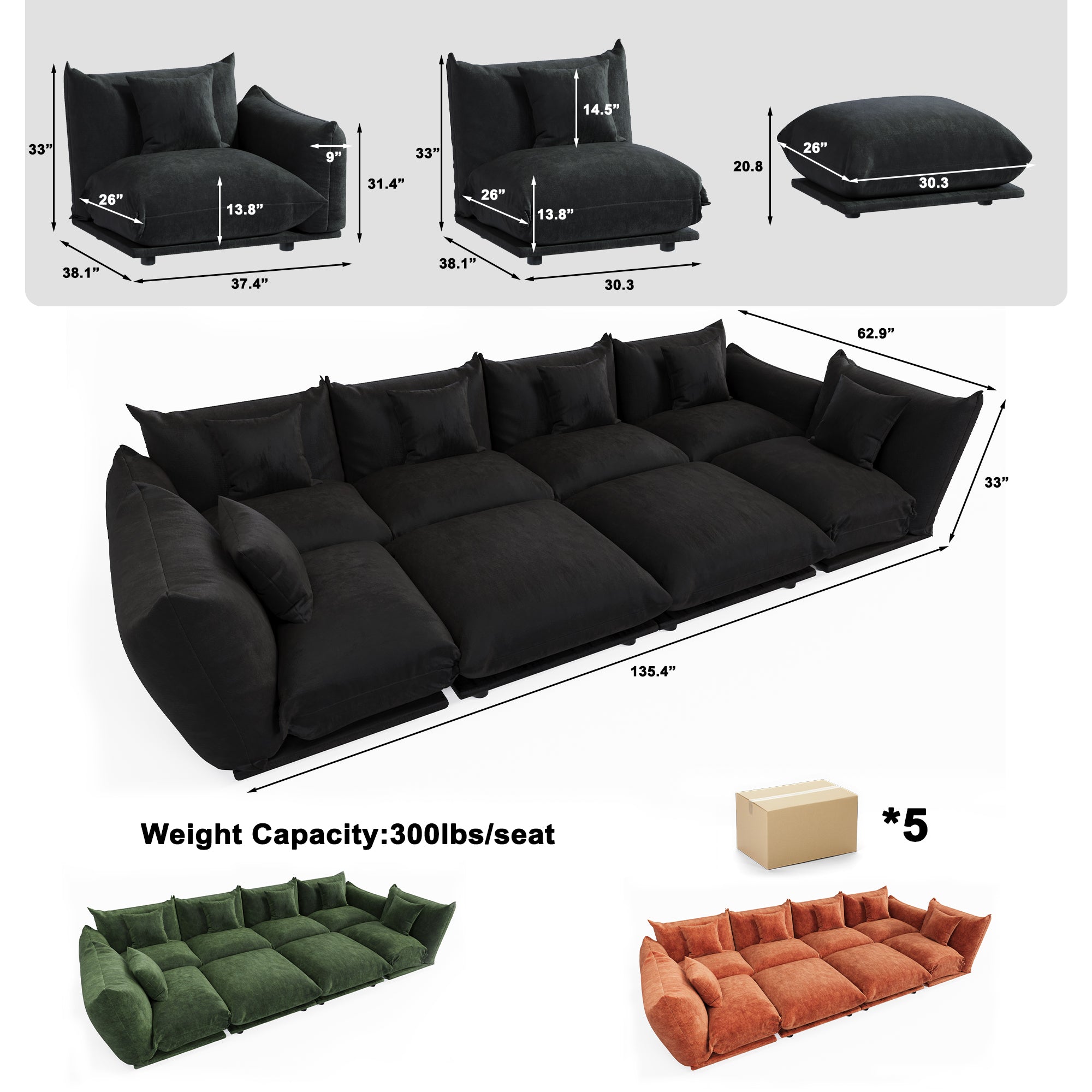 Advwin Modern Minimalist Chenille Modular Sectional Sofa