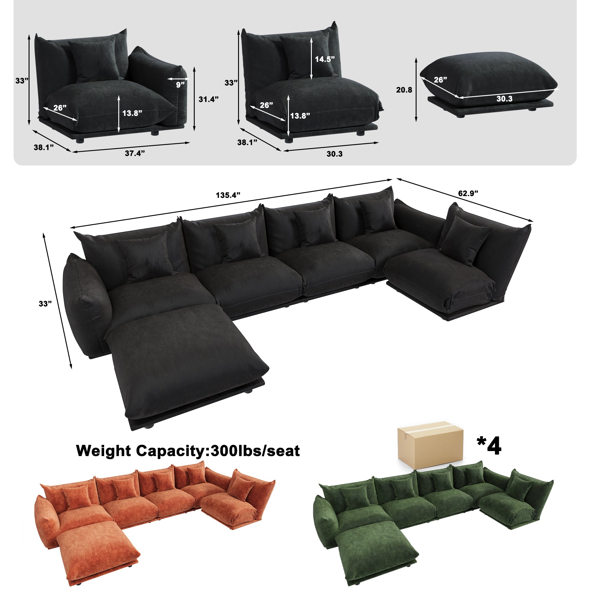 Advwin Modern Minimalist Chenille Modular Sectional Sofa