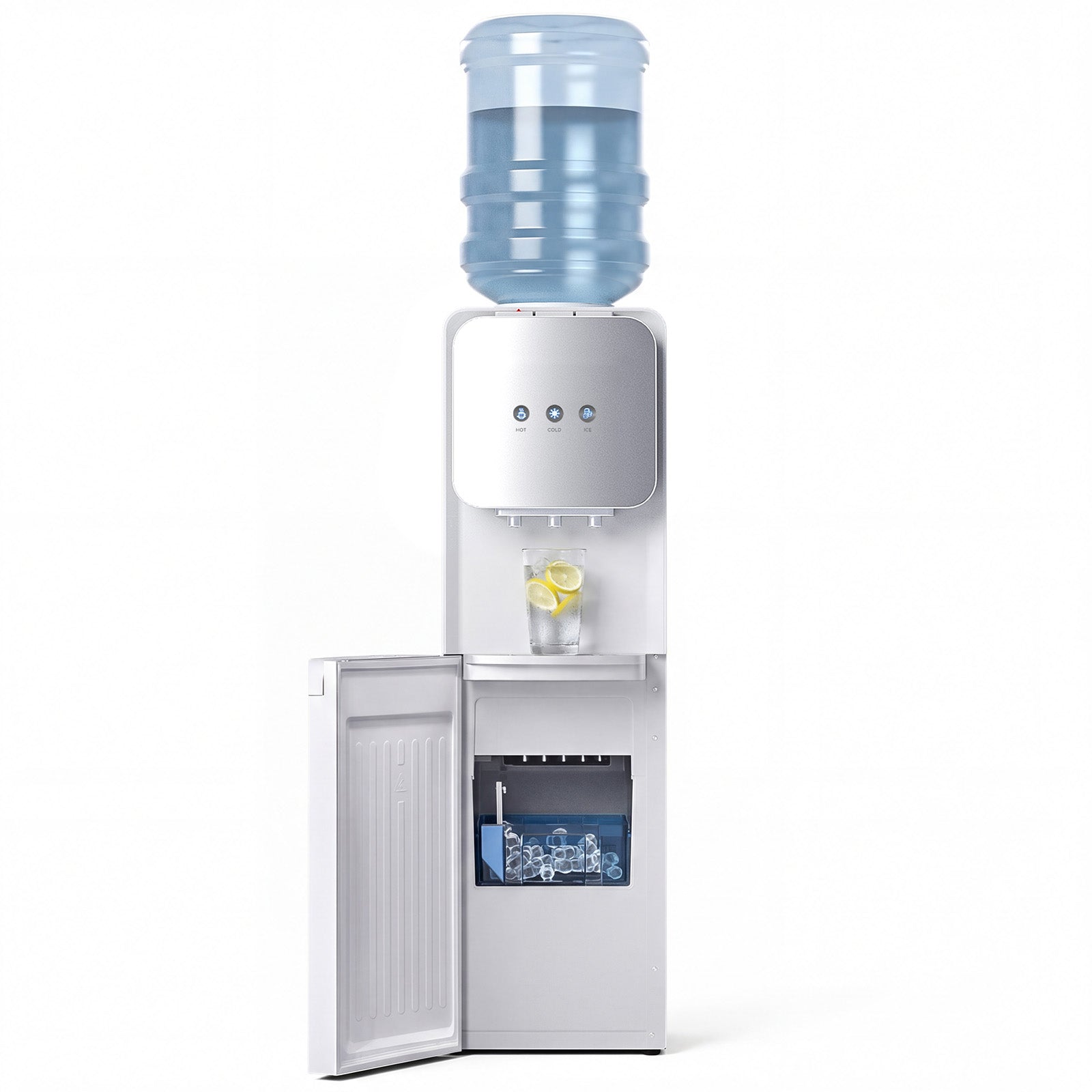 White water cooler with ice compartment on a white background