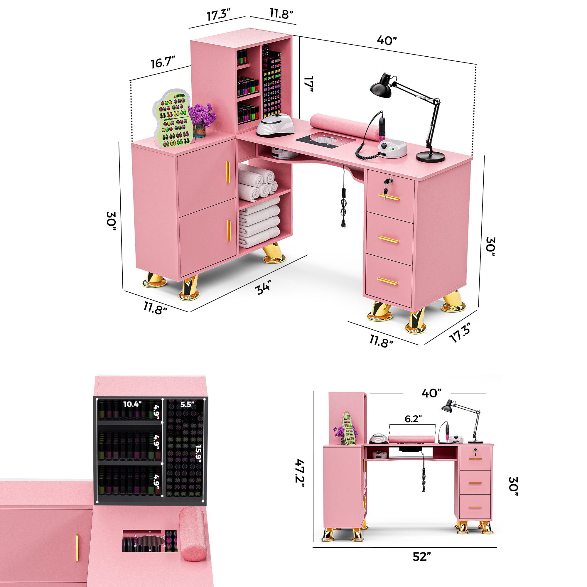 Advwin L-Shaped Manicure Table with Drawers Shelves