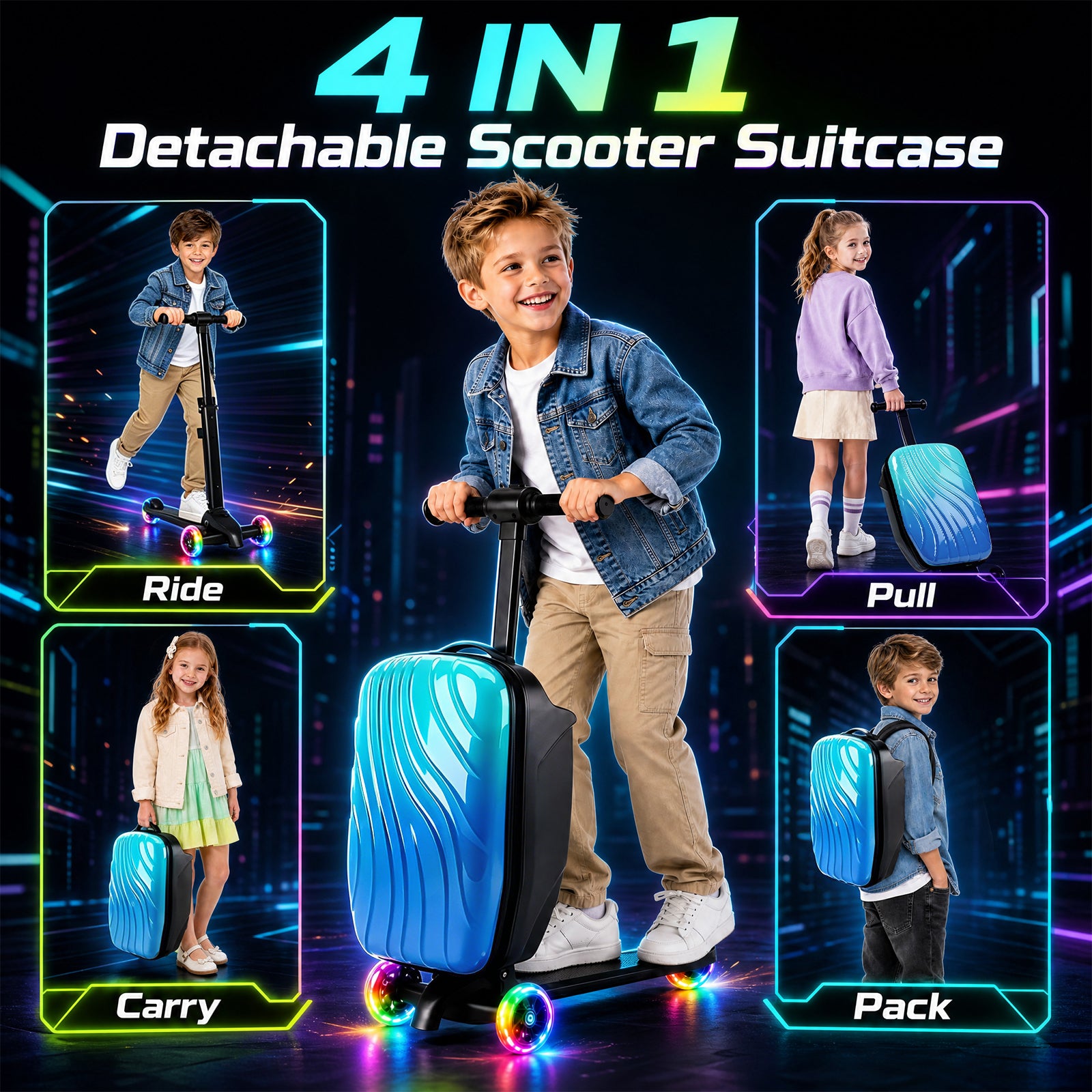 Advwin 4-in-1 Detachable Ride-On Suitcase for Kids