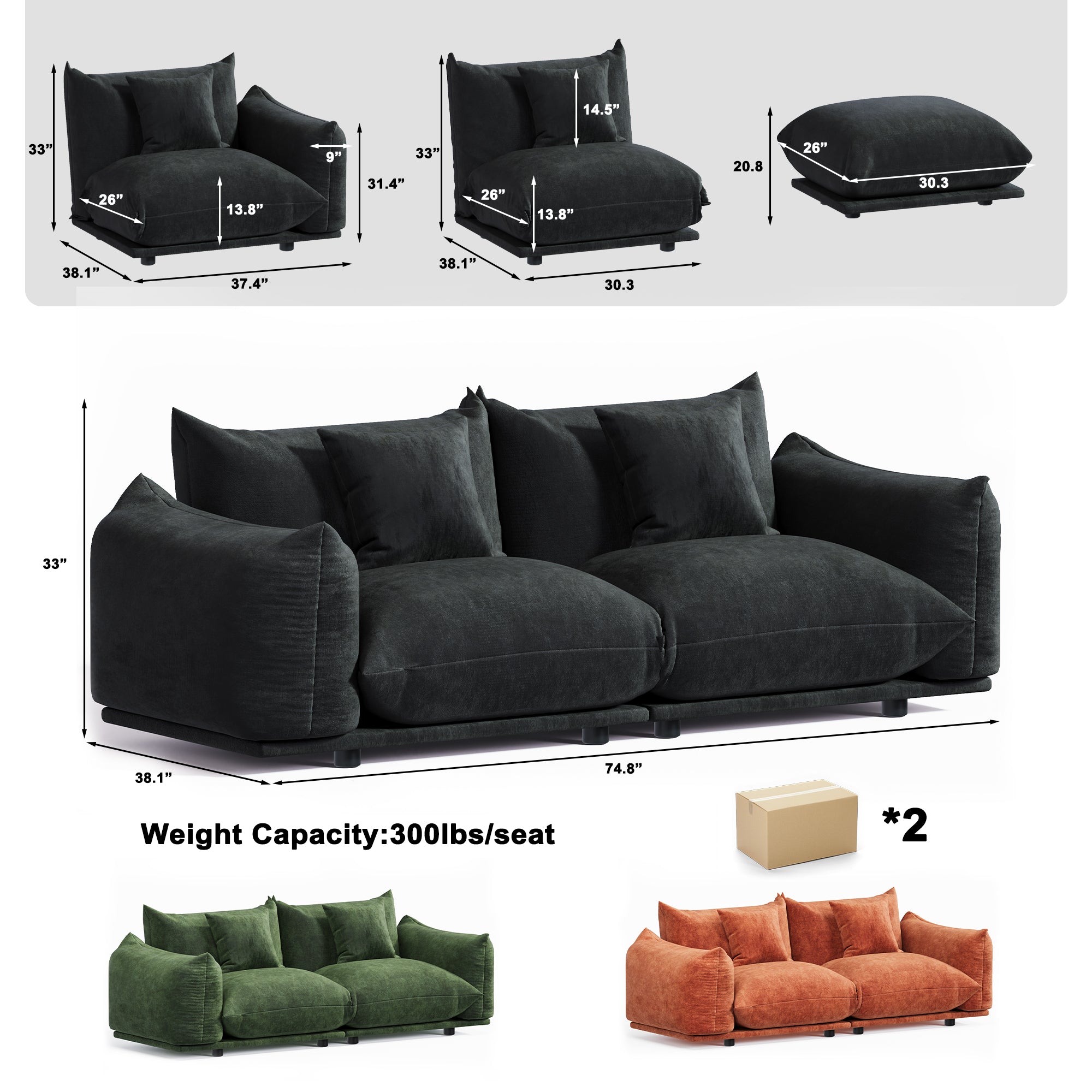 Advwin Modern Minimalist Chenille Modular Sectional Sofa