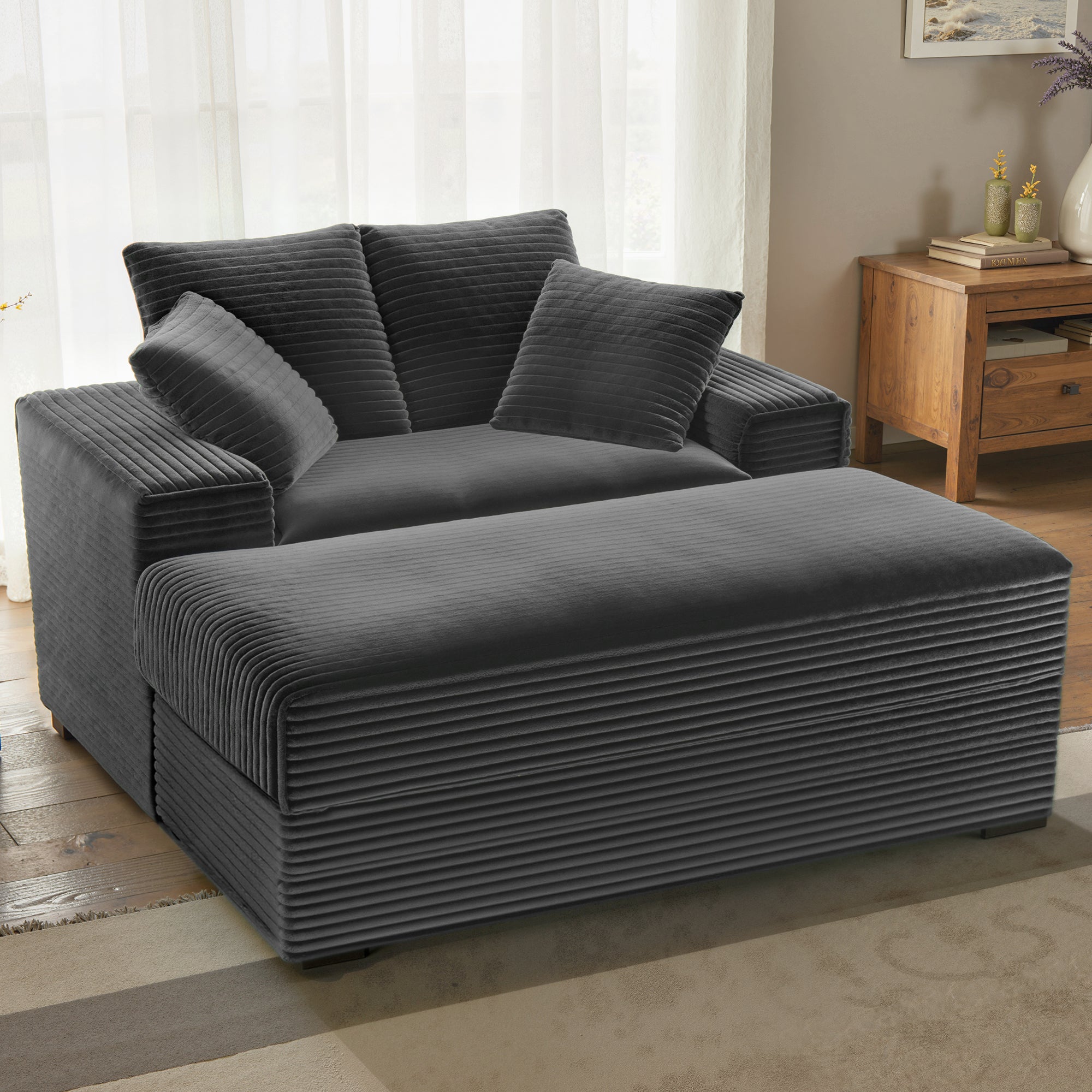 Advwin Chaise Lounge with Storage Ottoman Wide-Rib