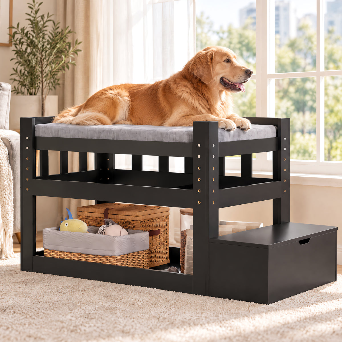 Advwin Adjustable Pet Bunk Bed w/ Stairs & Storage