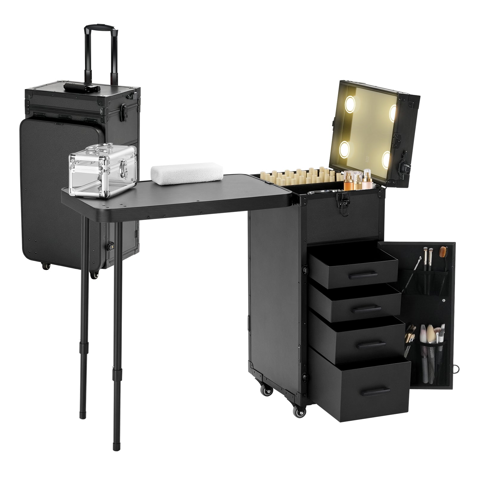 Advwin Foldable Manicure Table LED Mirror 4 Drawers