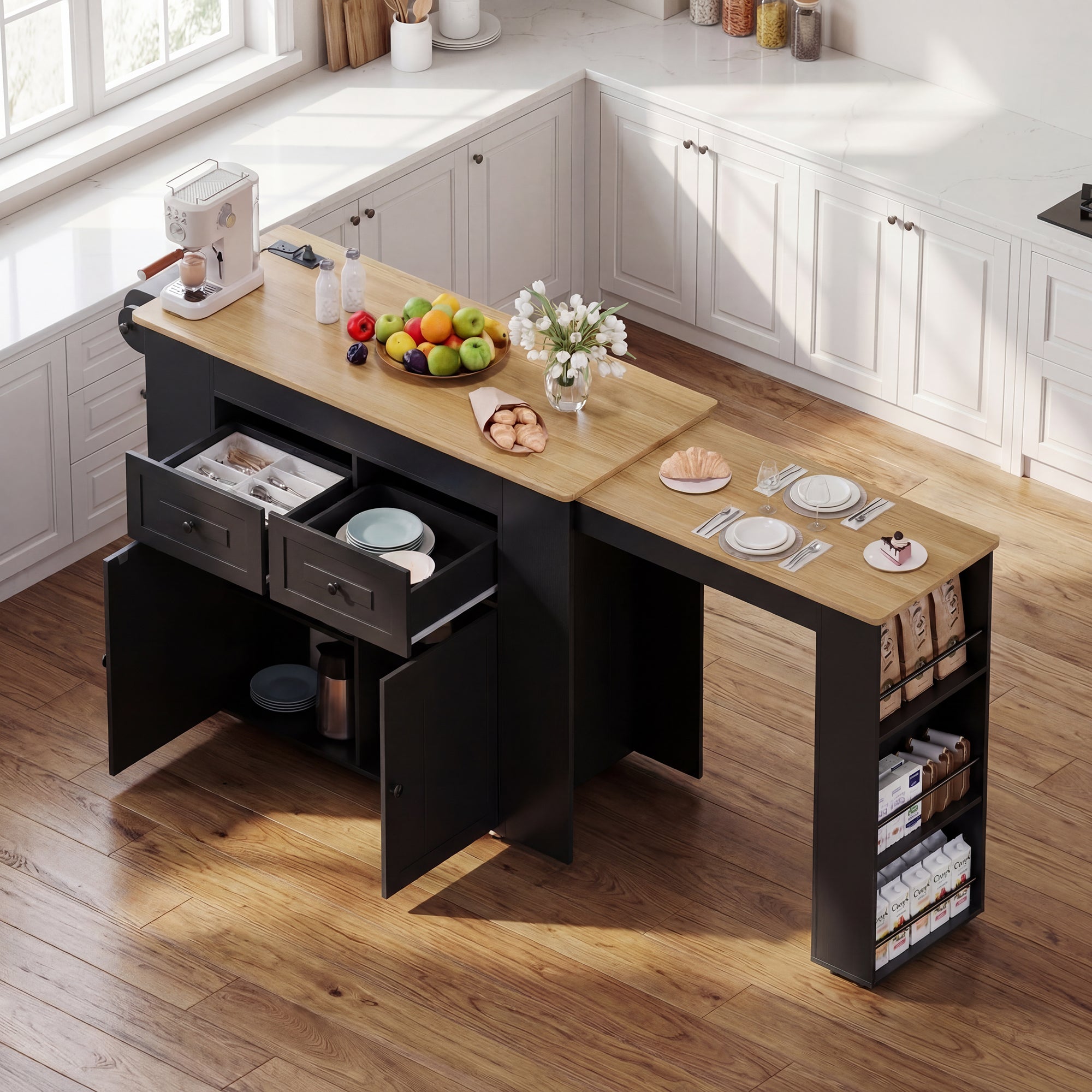 Advwin Extendable Kitchen Island with Storage