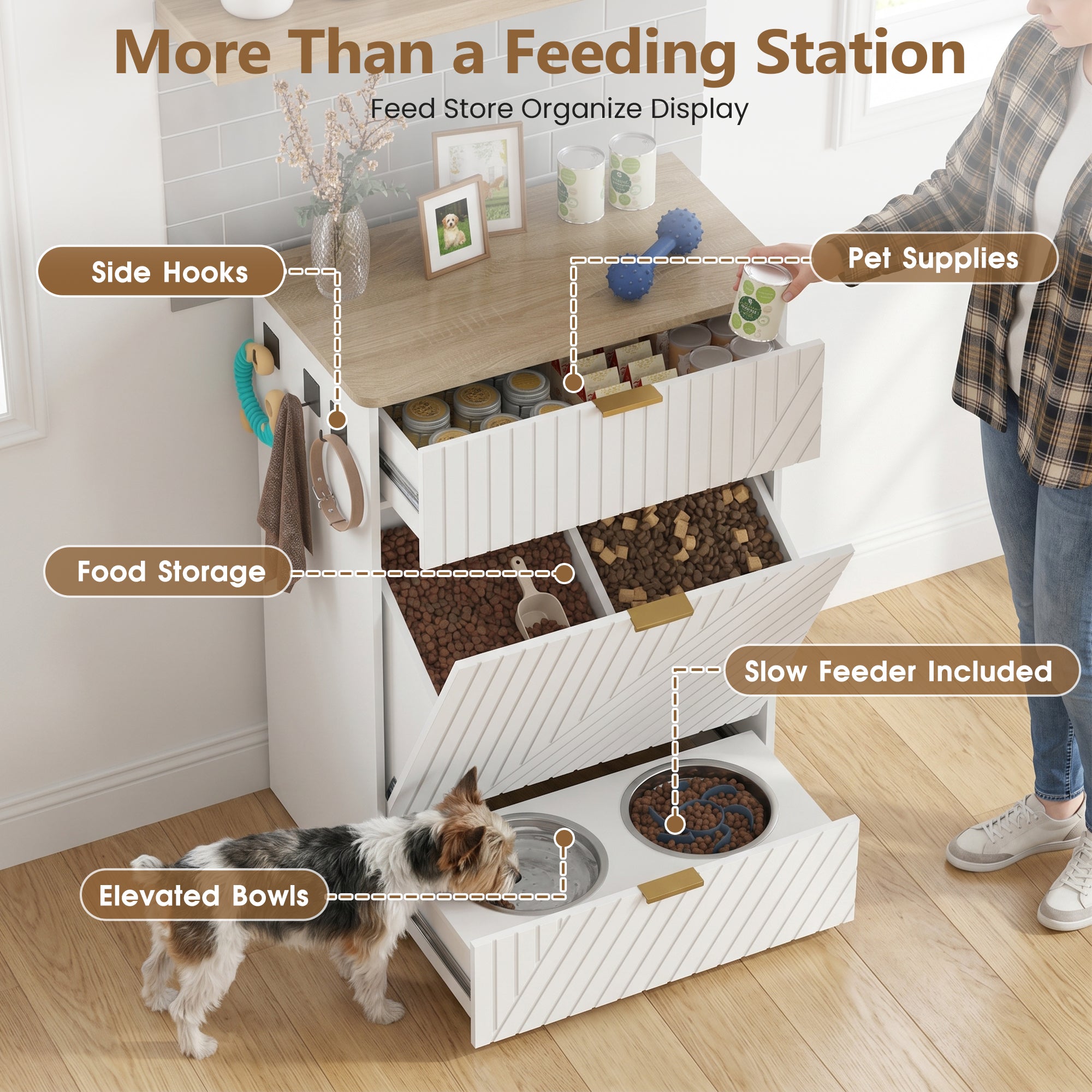 Advwin Dog Feeding Station Cabinet w/ Elevated Bowls