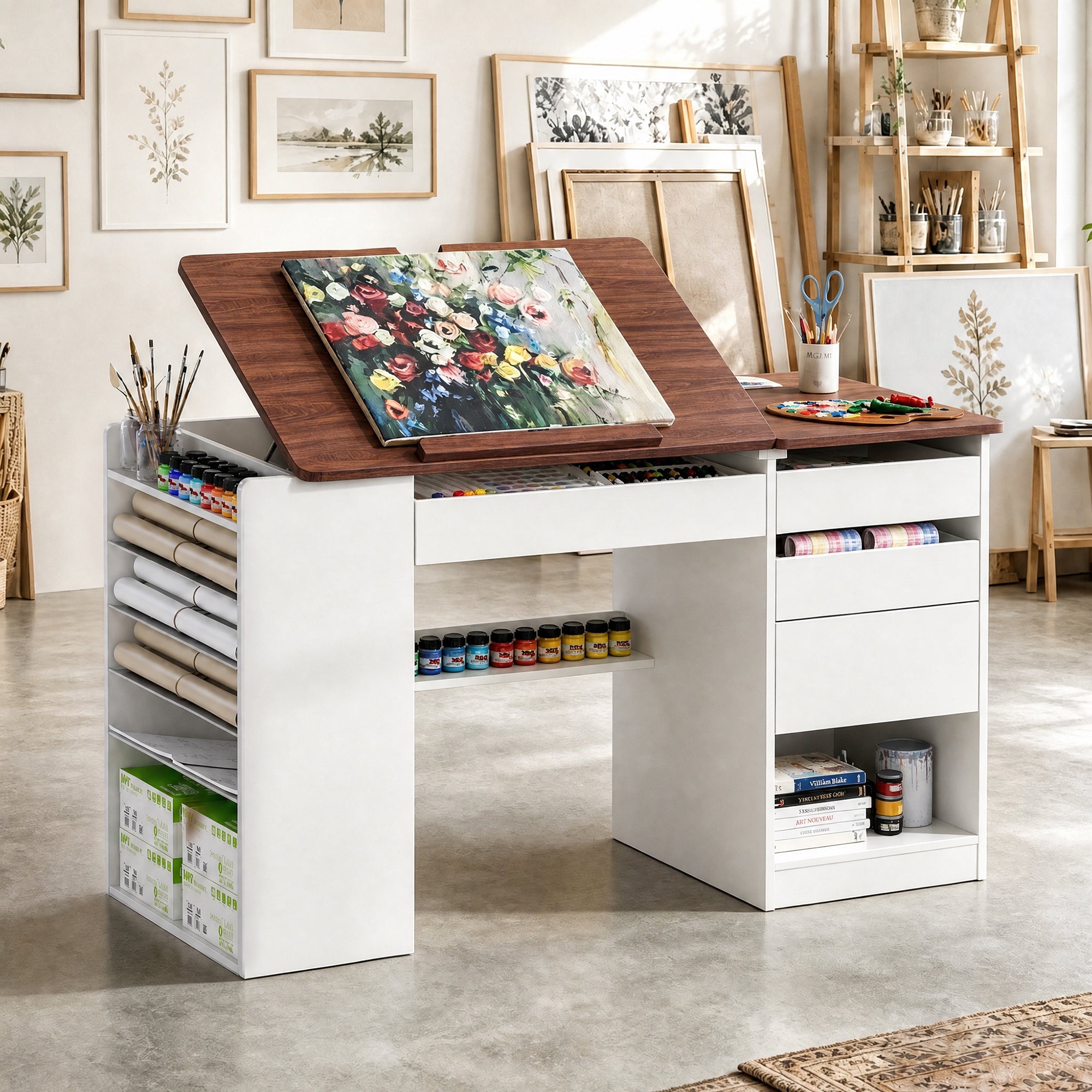 Advwin Adjustable Drafting Table with Storage