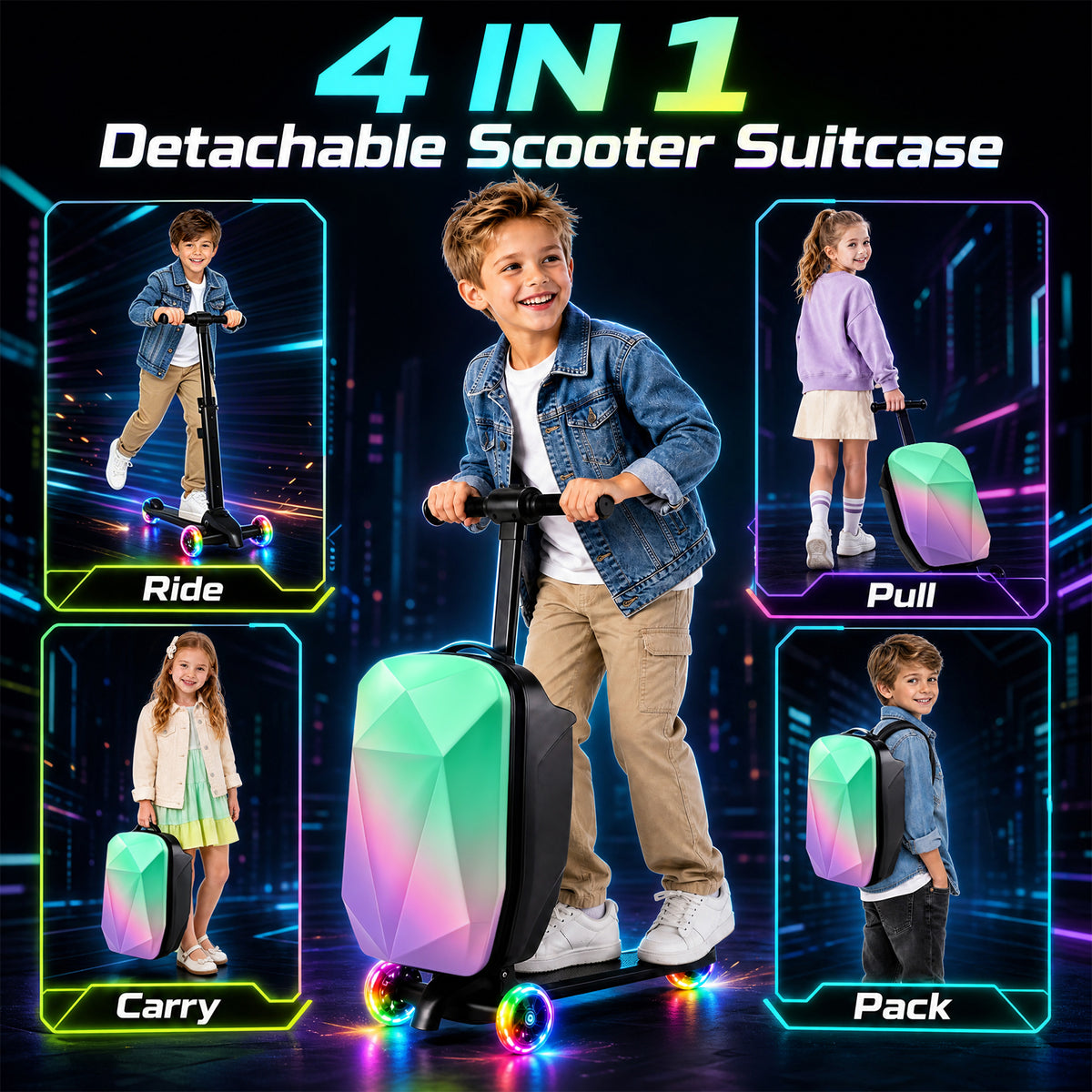 Advwin Expandable 4-in-1 Scooter Suitcase for Kids