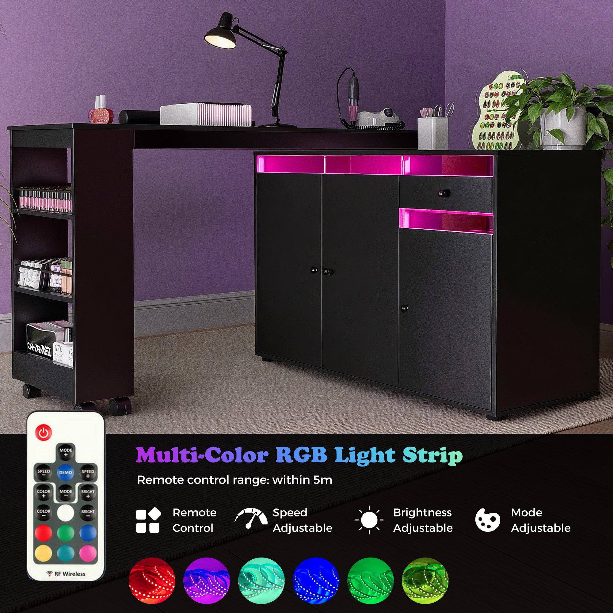 Advwin Rotating & Convertible Nail Table with LED Light