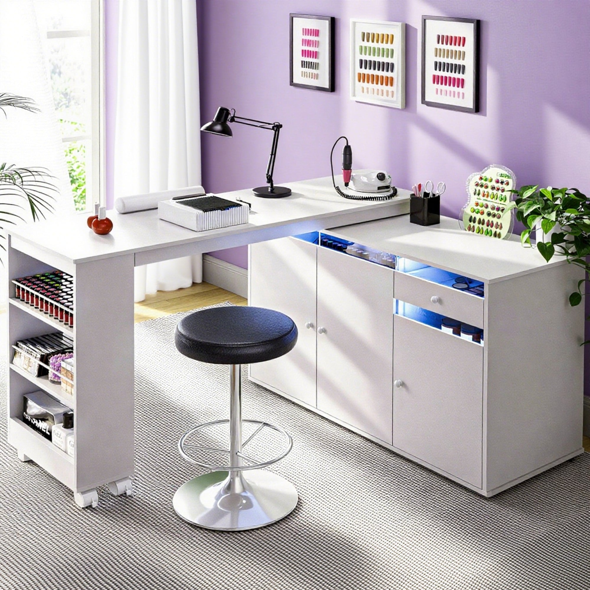 Advwin Rotating & Convertible Nail Table with LED Light