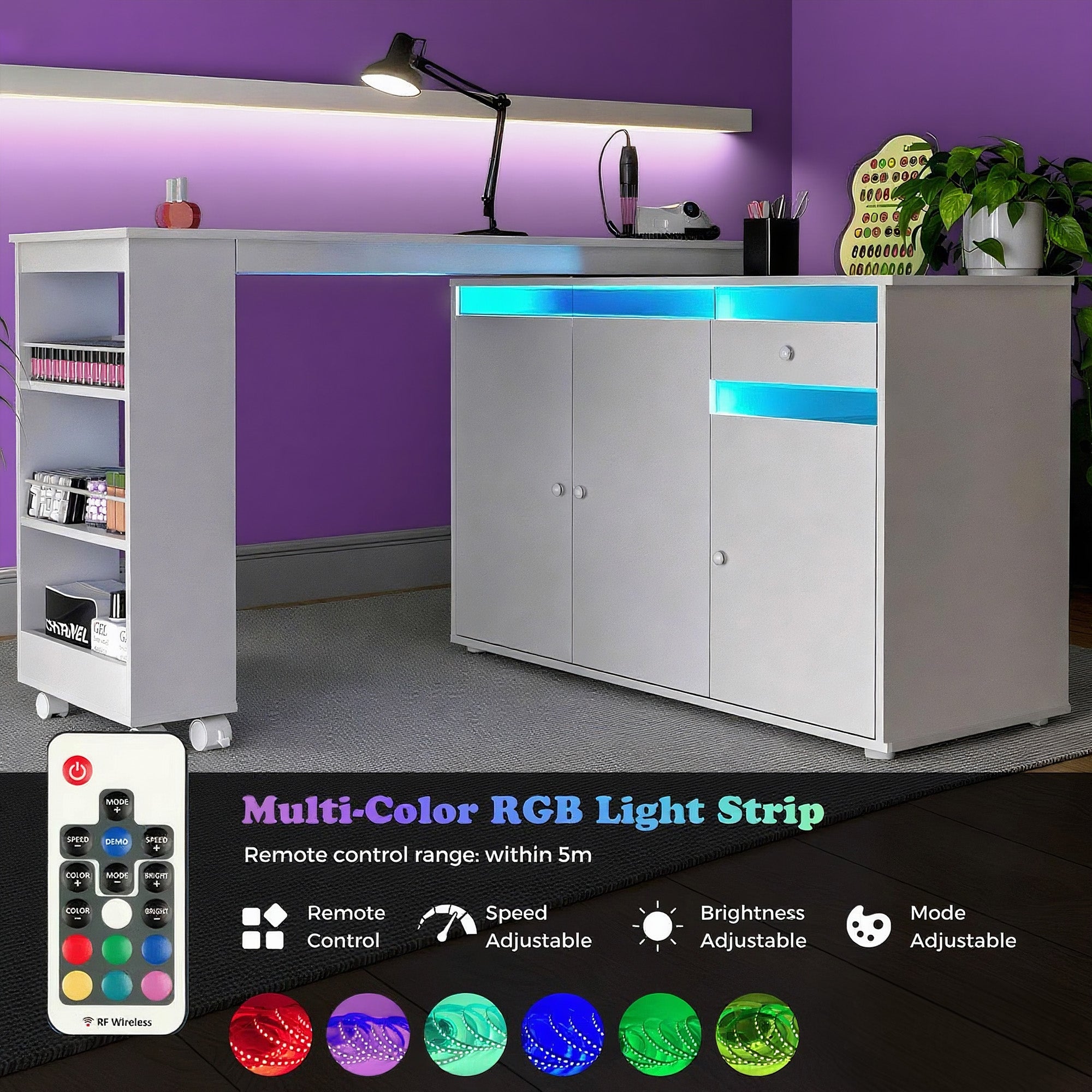 Advwin Rotating & Convertible Nail Table with LED Light