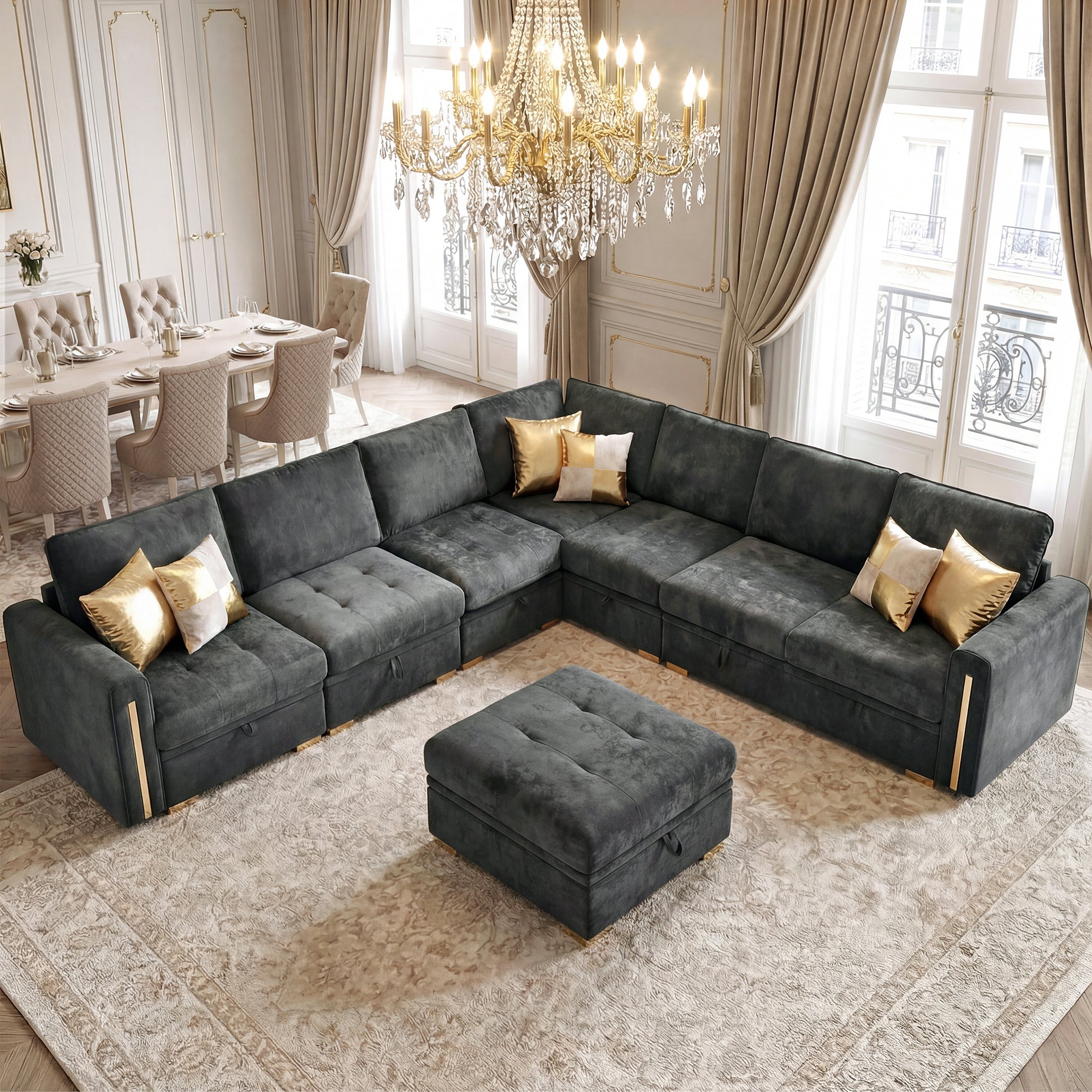 Advwin Oversized Modular Chenille Sofa with Storage
